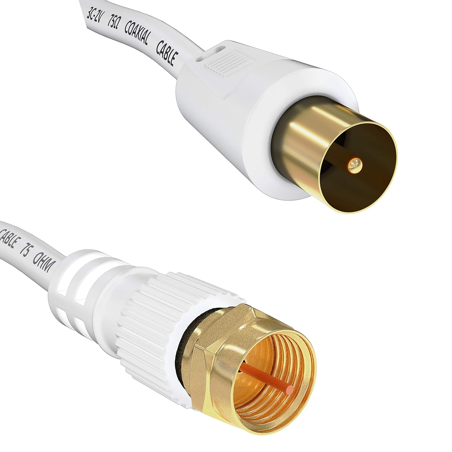 ConnectingU White 2m TV Aerial Cable Male to Satellite FType Connector