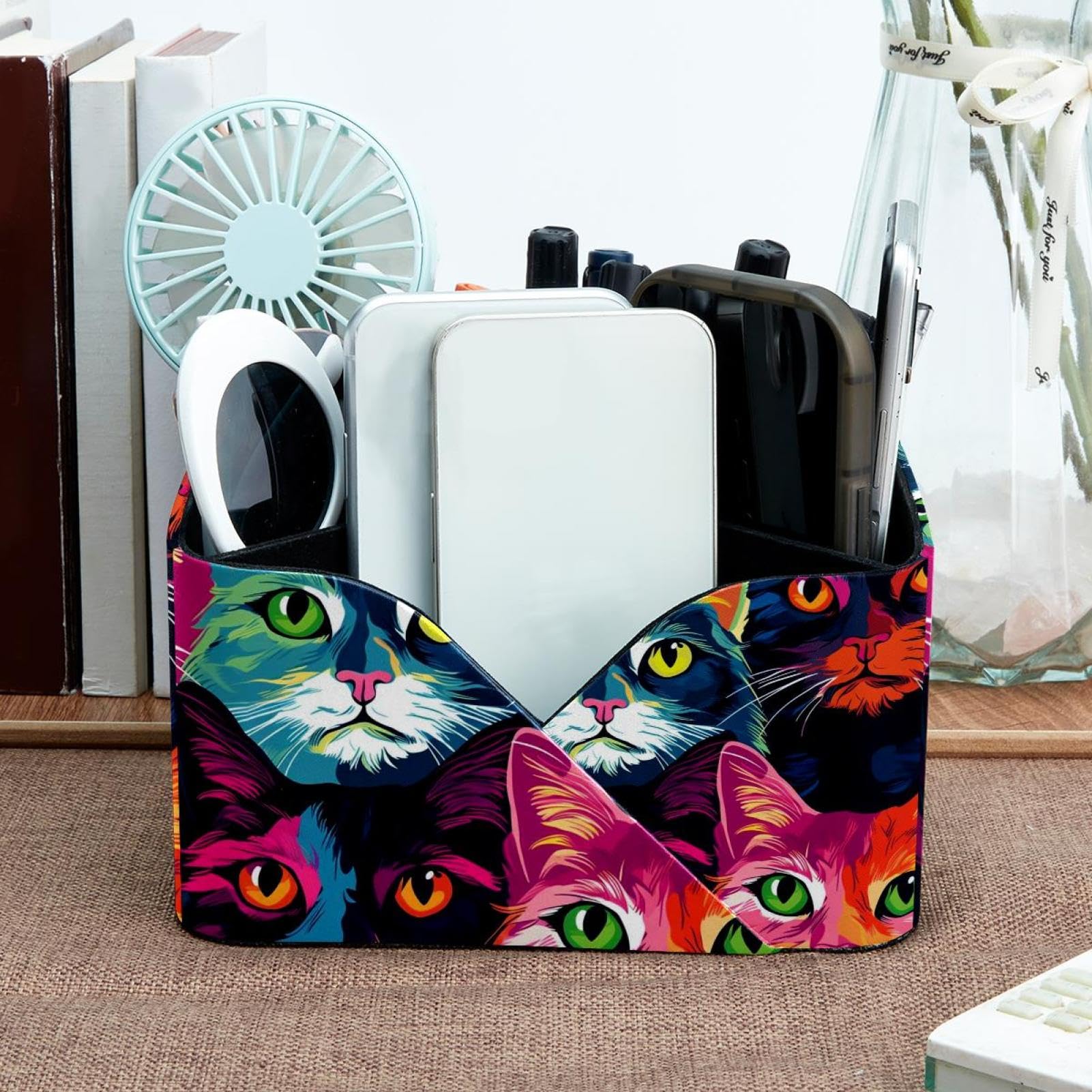 Pot à crayons pour bureau couleur chat grande capacité en cuir avec 4 emplacements