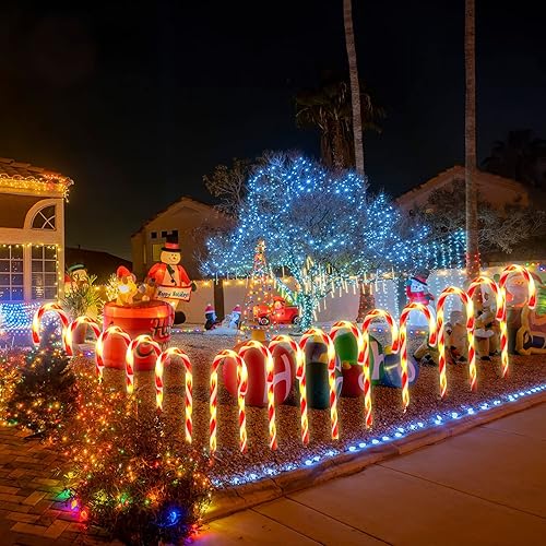 Miniatura 6 de 10 luces solares de Navidad para jardín de 10 pulgadas, pequeños marcadores de camino de bastón de caramelo, luces impermeables para exteriores con