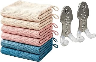 Espresso Bar Accessories Bundle - 6 Pack 12”x12” Microfiber Barista Towels with Hanging Loop + 2 Pack No Drill Magnetic Portafilter Holder, Stainless Steel Coffee Tool Organizer Compatible with Brevil