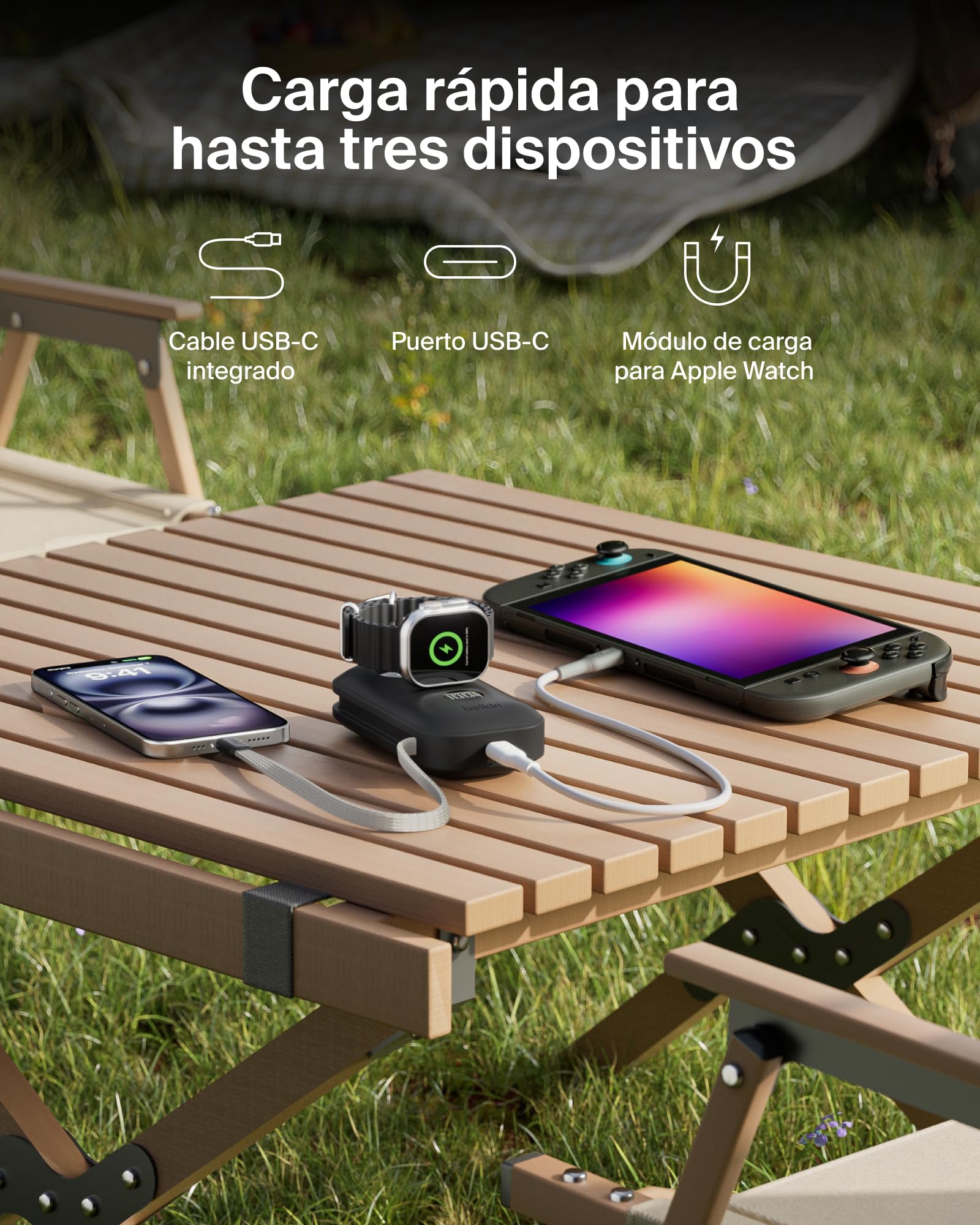 Belkin BoostCharge Pro Batería Externa Carga Rápida 10000mAh, Power Bank Cargado, para Apple Watch, Batería Portátil con Cable USB C Trenzado y Pantalla, 45W, Cargador Portátil, 3 Dispositivos, Negro