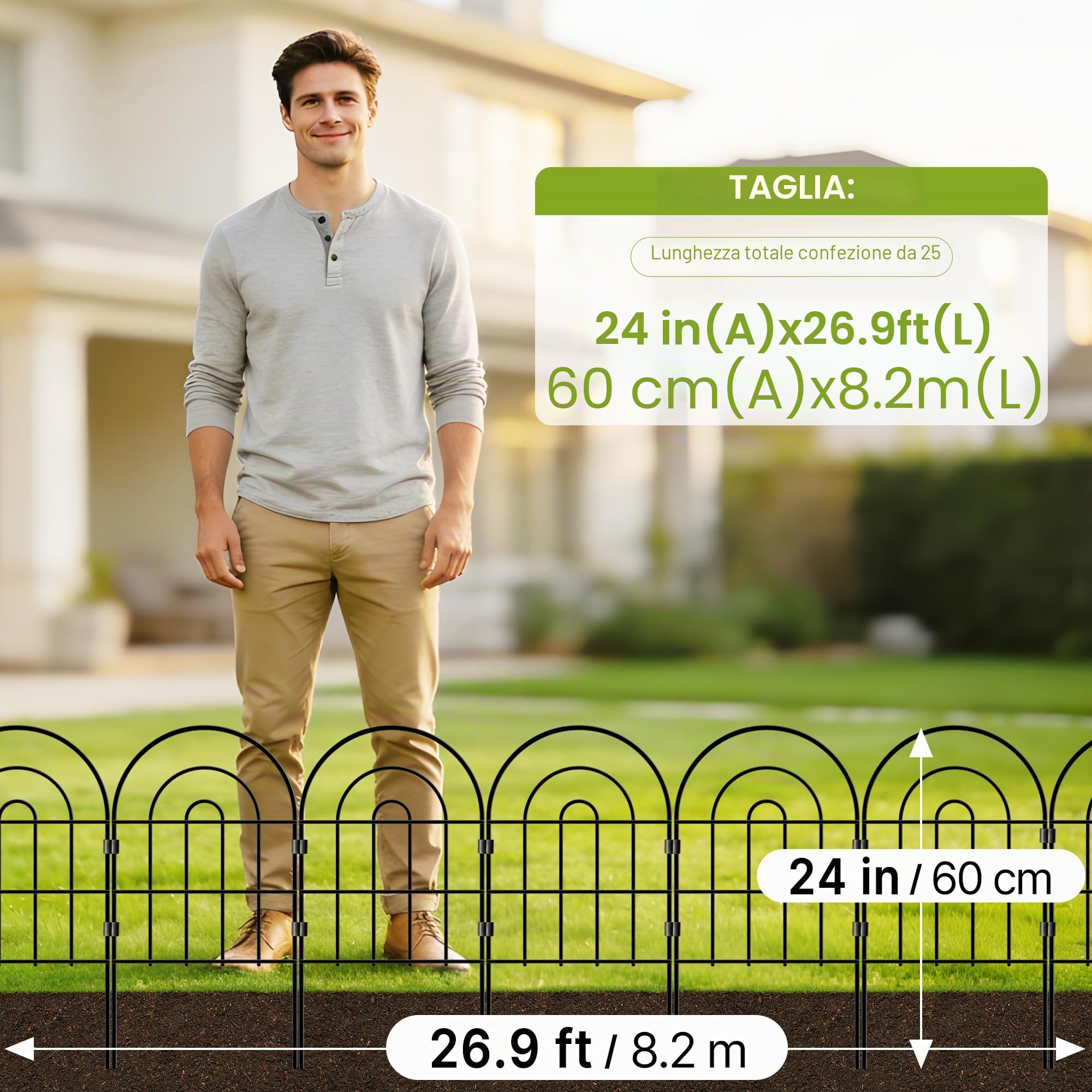 Thealyn Recinzione da giardino in metallo, 60 cm di altezza x 33 cm di larghezza (25 pannelli, lunghezza totale 3,3 m), recinzione decorativa per esterni, recinzione per cani, aiuole, cortili