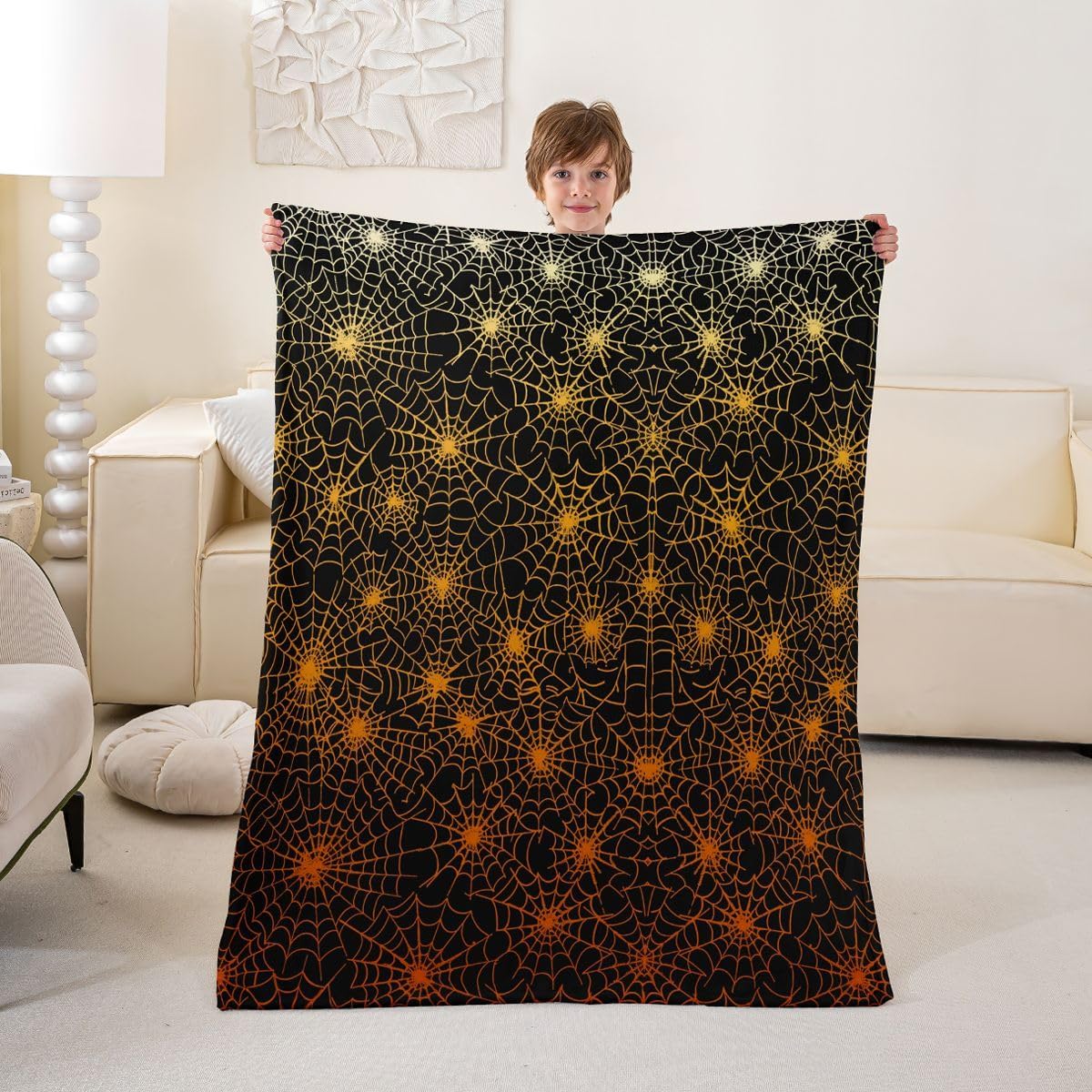 Erosebridal Halloween Throw Blanket Queen Inch Spider Web Blanket Boho Geometric Stripes Lines Bed Blanket Teal Red Flannel Blanket for Adult Men Women All Season Living Room Decor, Black White