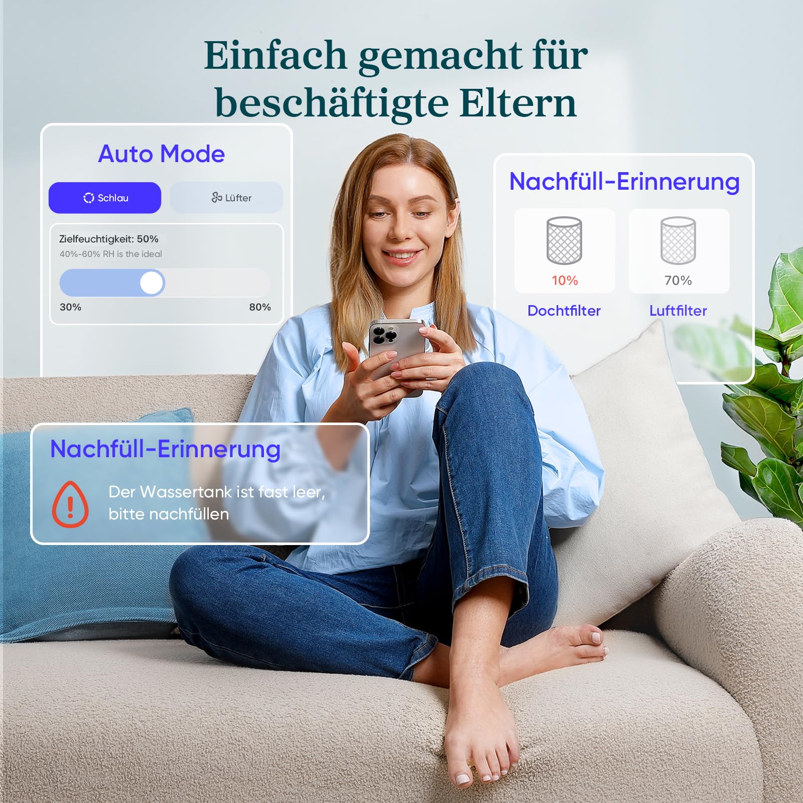 Levoit Smart Verdunstungsluftbefeuchter für Baby, Schlafzimmer, 3,8 L | Top-Fill Luftbefeuchter, Separater Sensor, Humidifier für Kinderzimmer, Blaulichtfreiem Nachtlicht, Auto Shut-off, Mattweiß