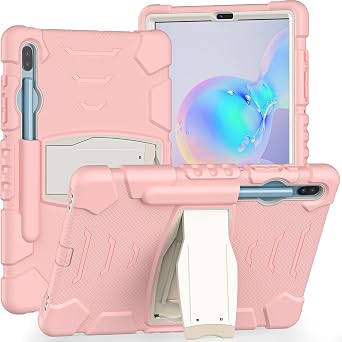 Case for Samsung Galaxy Tab S6 10.5 Inch SM-T860/SM-T865, Dual Layer Slim Heavy Shockproof Rugged Boys Girls Silicone Case with Kickstand Cherry Pink