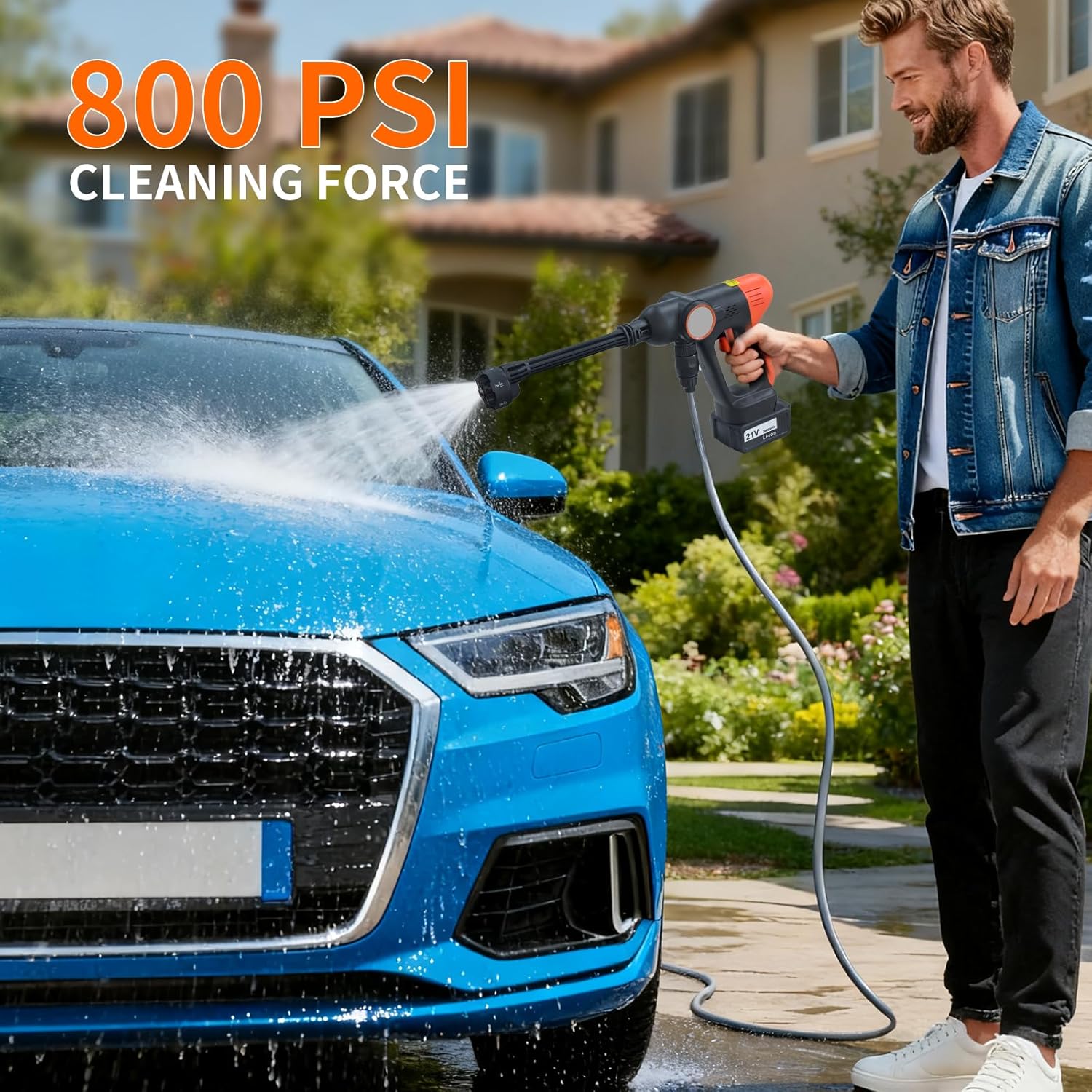 Cordless Pressure Washer Battery Powered, 800PSI Portable Electric Power Washer with 6-in-1 Nozzle, 21V Battery & Charger Included for Car, Home, Garden Cleaning - Image 3