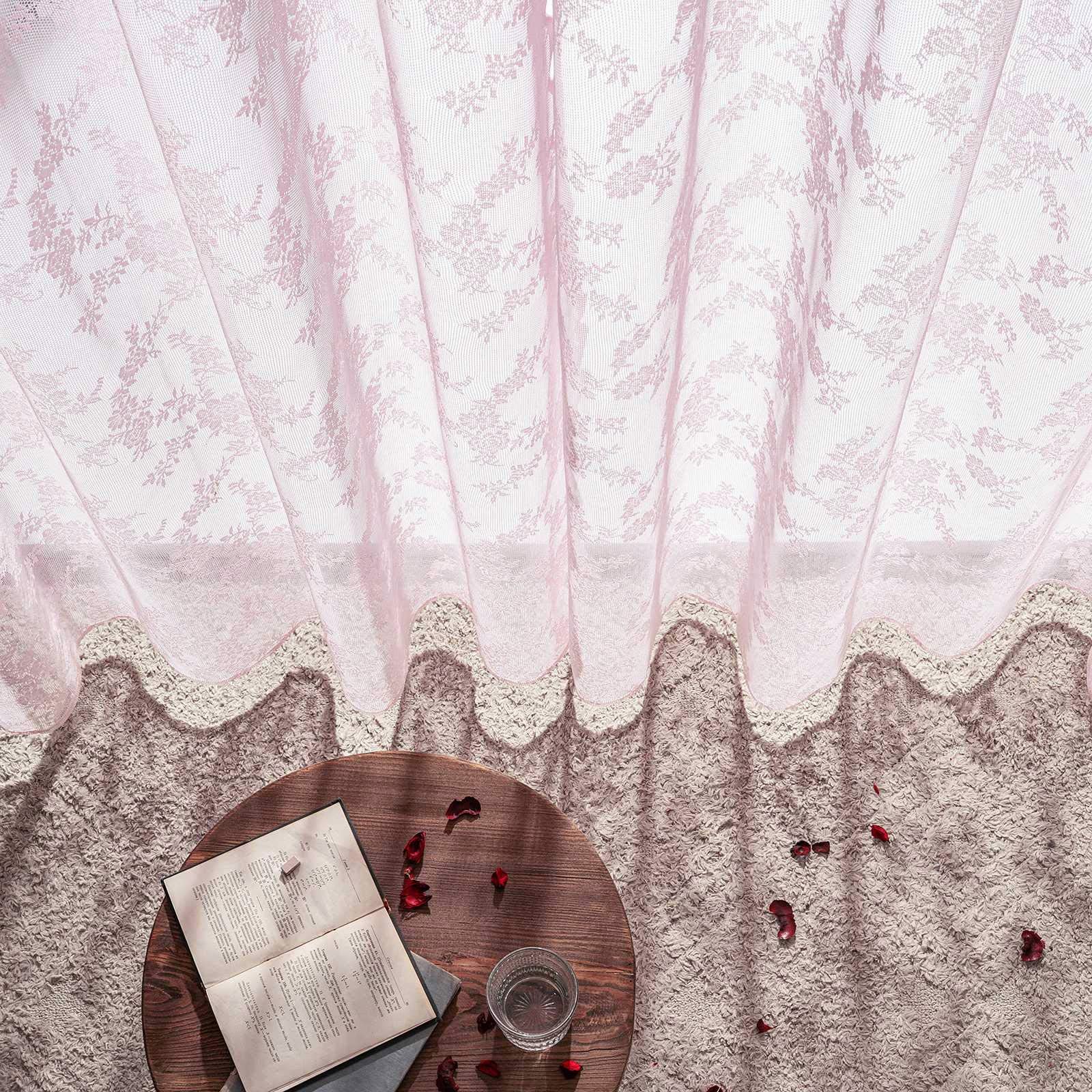 MIULEE Tende di Pizzo-Tende Rosa Chiaro per Finestre in Pizzo Trasparente Ricamate Floreali per Camera da Letto Soggiorno, Tenda Ricamate con Occhielli, 2 Pezzi Tenda, 2 X150x245cm(LxA)