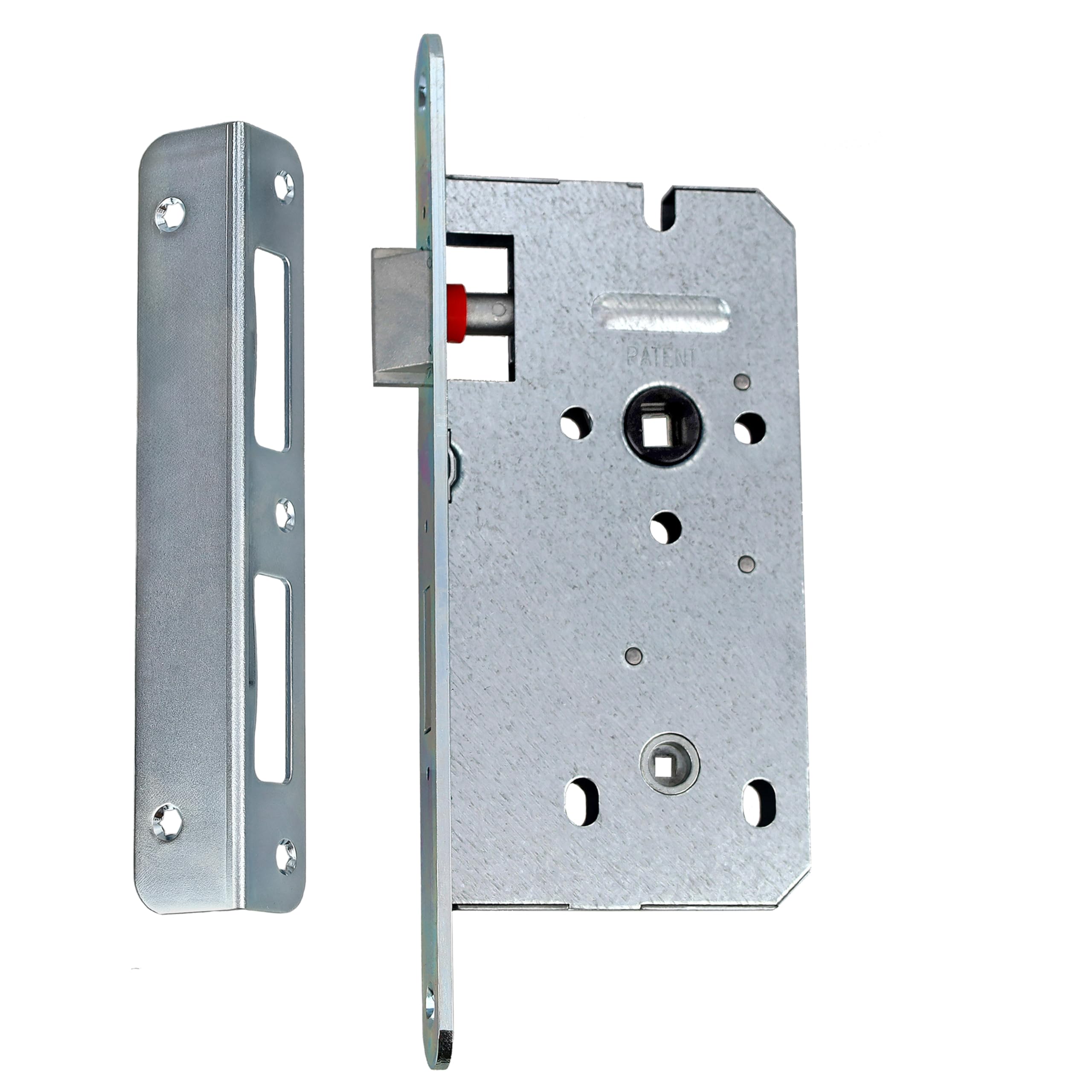 Keymet Silver Gerda 72/50 Mortice Door Lock For Toilet And Bathroom, Universal Left/Right With Galvanised Counter Plate, Adjustable Latch Head, Backset 50 Mm, Distance 72 Mm, Durable Quality
