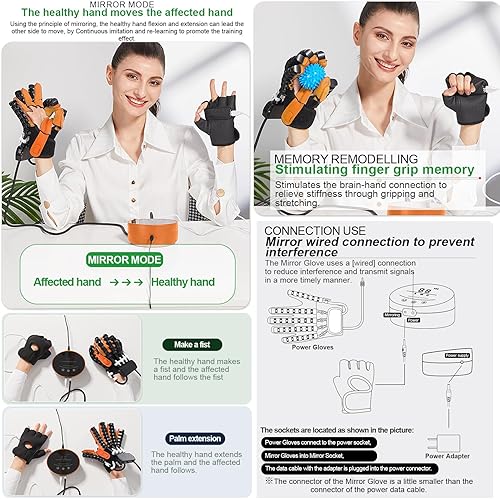 Miniatura 4 de Guantes de robot de rehabilitación de manos, equipo de entrenamiento de recuperación de hemiplejia, enderezamiento de dedos para recuperación de la