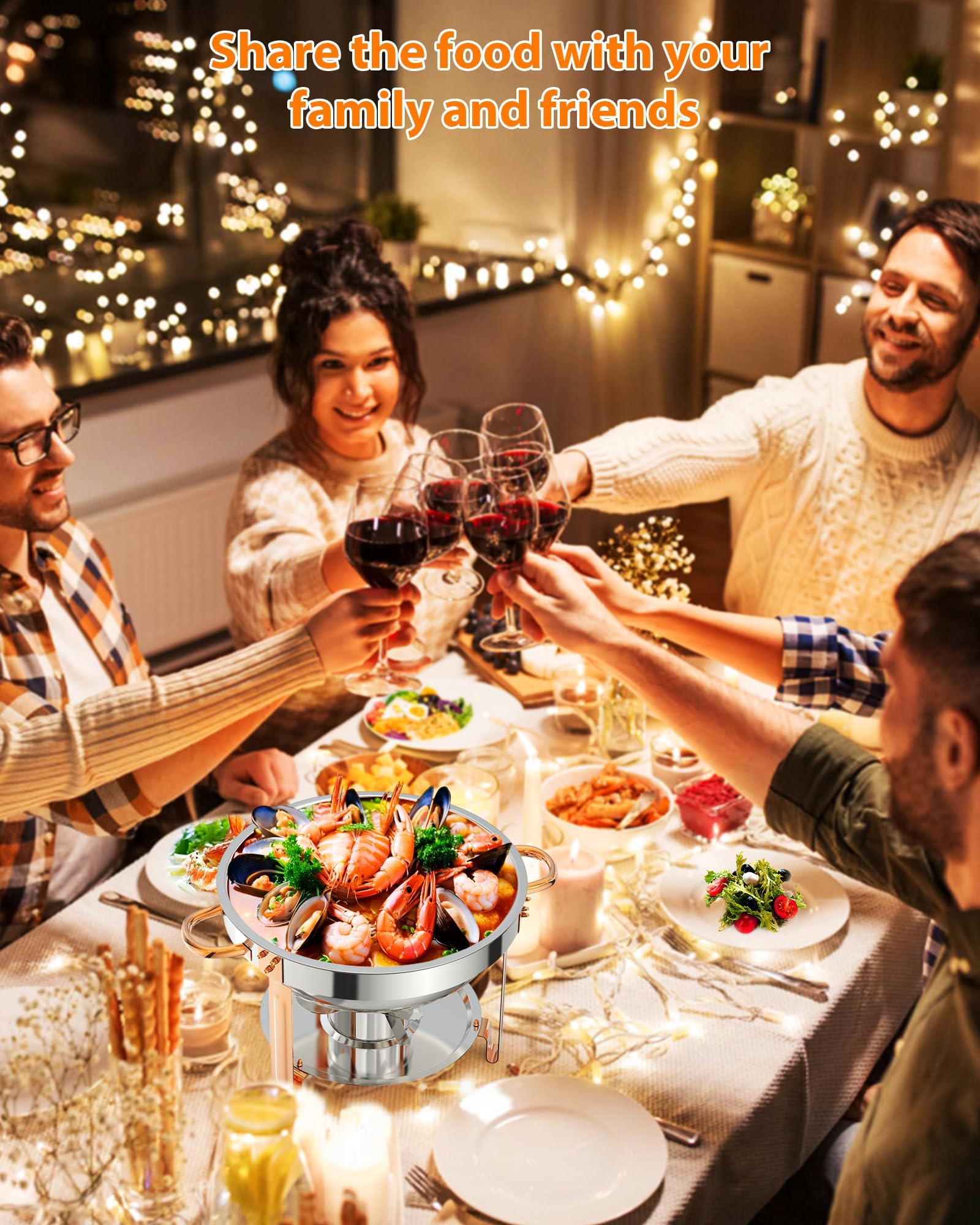Juego de platos para rozaduras – Calentadores redondos de acero inoxidable con cuchara y pinzas para catering, bodas, fiestas y picnics