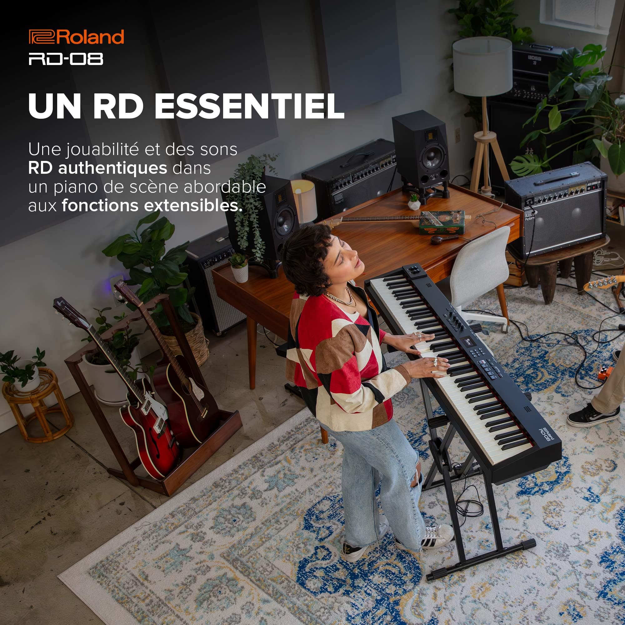 Roland Piano de scène RD-08 | Sons et jouabilité authentiques | Modèle épuré | Clavier PHA-4 88 touches lestées | Fonctions extensibles | Plus de 3000 sons