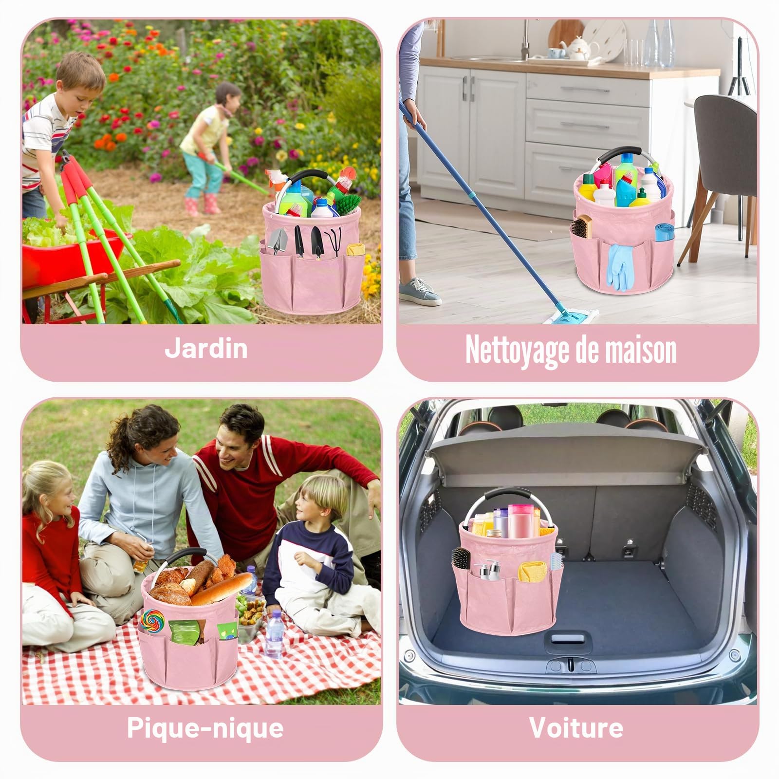 17L Panier pour Produit de Nettoyage, Organisateur de Nettoyage, Panier de Nettoyage avec Poignée et Multi-Poches, Oxford 600D Rangement Produits Menagers pour Jardin, Salle De Bain (Noir)
