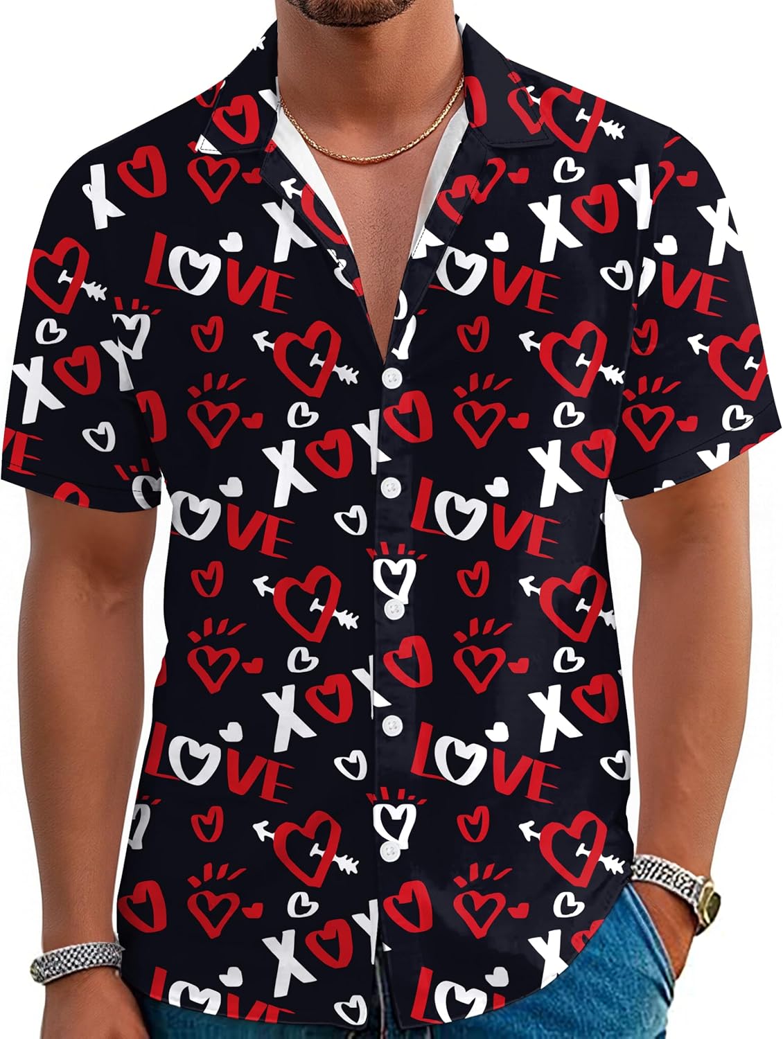 Mens Valentines Shirt Casual Valentines Day Button Down Shirts Short Sleeve Novelty Heart Graphic Tee Tops