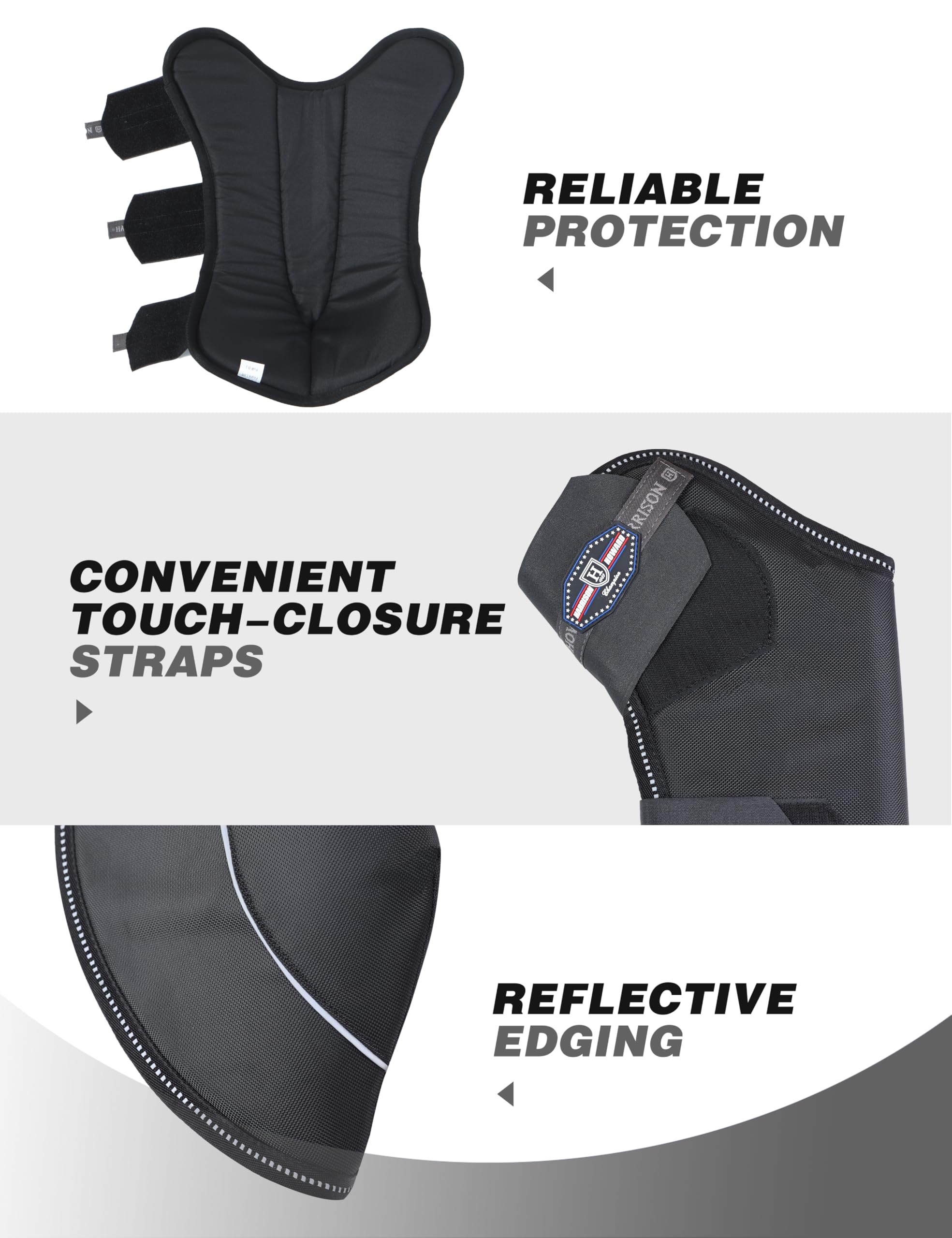 Harrison Howard Botas de envío premium para caballos, juego de 4 botas de viaje, comodidad y protección durante los viajes, color negro