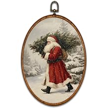 BCUANGD Santa Claus Christmas Tree Oval Wall Art Decor 8.6"x11.4"