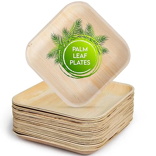 Miniatura 9 de Perfectware Platos cuadrados de hoja de palma de 6 pulgadas Vajilla ecológica Paquete de 25 platos y regalo adicional de cubiertos de madera paquete