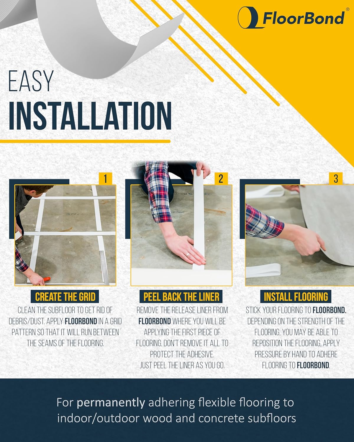 Sheet Vinyl Floor Tape 1.9”X50FT – Permanent Vinyl Flooring Adhesive Tape for Wood & Concrete Subfloors – Strong Glue Alternative for Sheet Vinyl Floor – Heavy Duty