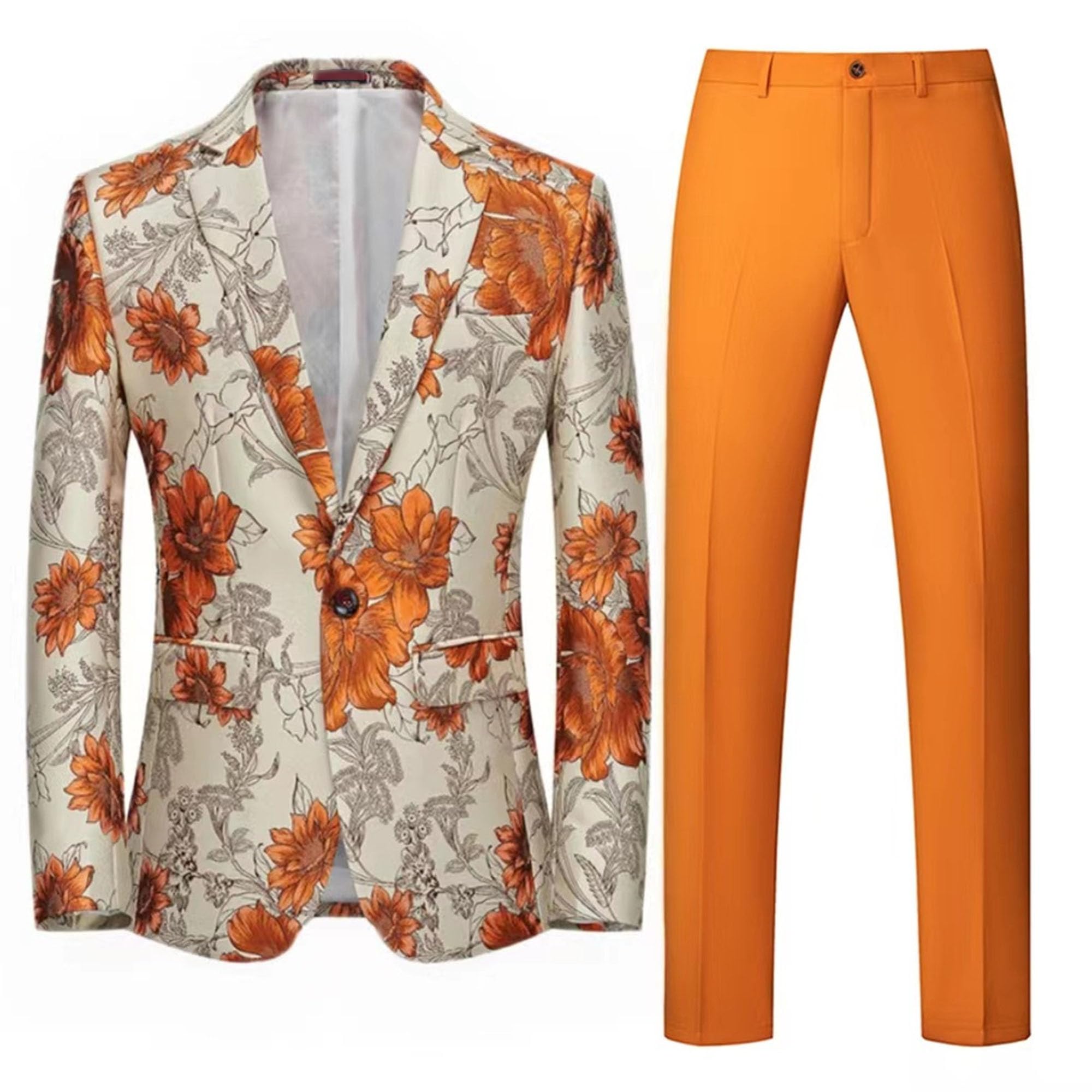 JEShifangjiusu Uomini Set Di Due Abiti Fiori Frantumati Set di Una Capsula Cena Abbottonato Smoking Cappotto E Pantaloni Lusso Stampato Wedding Suit Cappotto