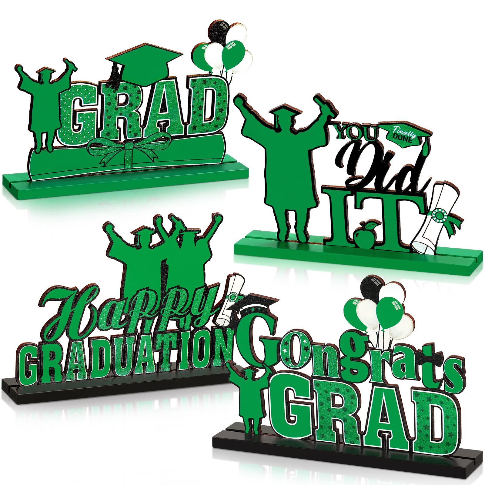 4 Pcs 2022 Graduation Party Decorations Wooden Class of 2022 Graduation Table Centerpieces Congratulate Graduation Table Topper for School Home Grad Ornaments Decoration Party Supplies (Green)