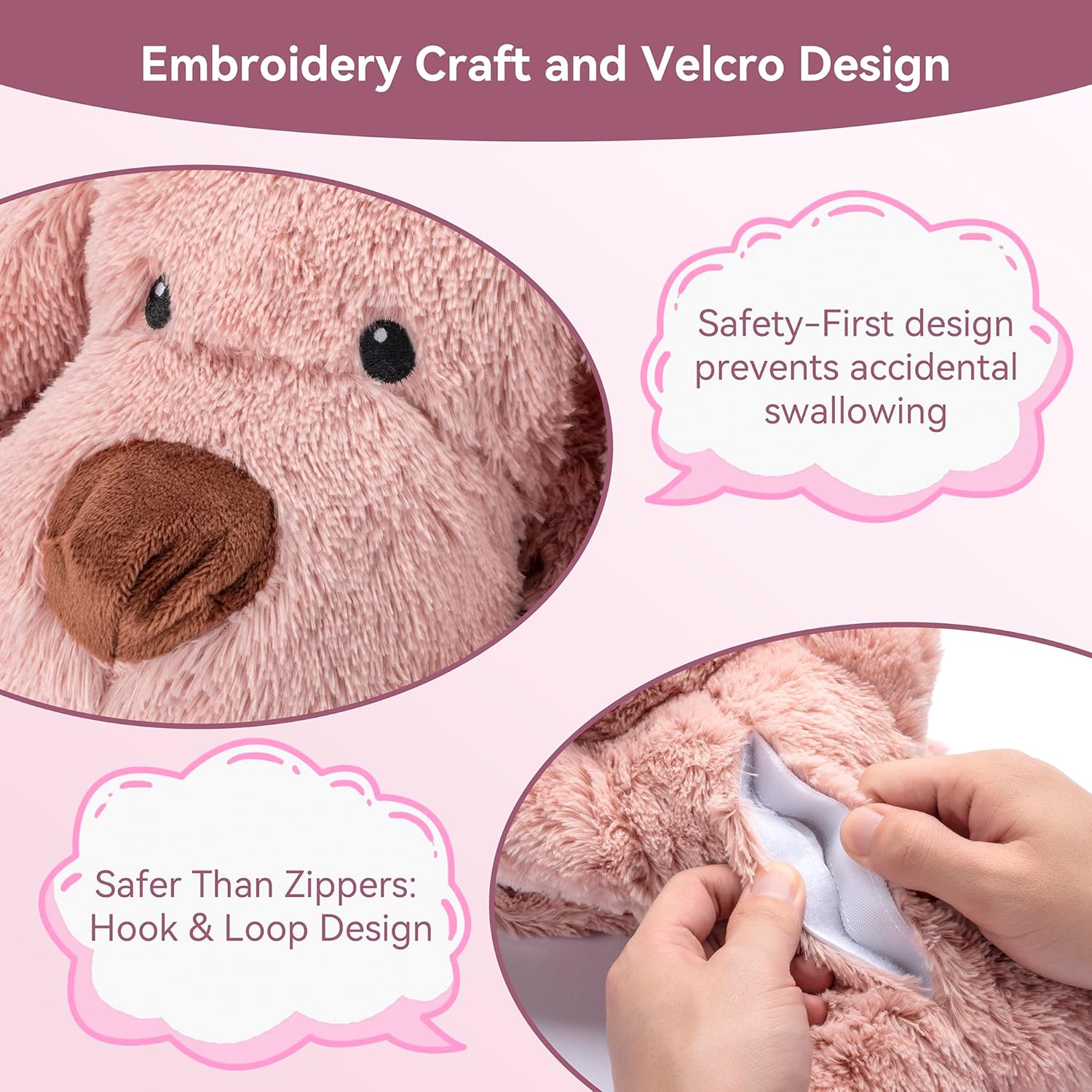 Moropaky Heartbeat Puppy Toy Dog Heartbeat Toy for Anxiety Relief and Calming Aid, Heartbeat Stuffed Animal for Comfort Sleep Aid Crate Training Cuddle, Pink