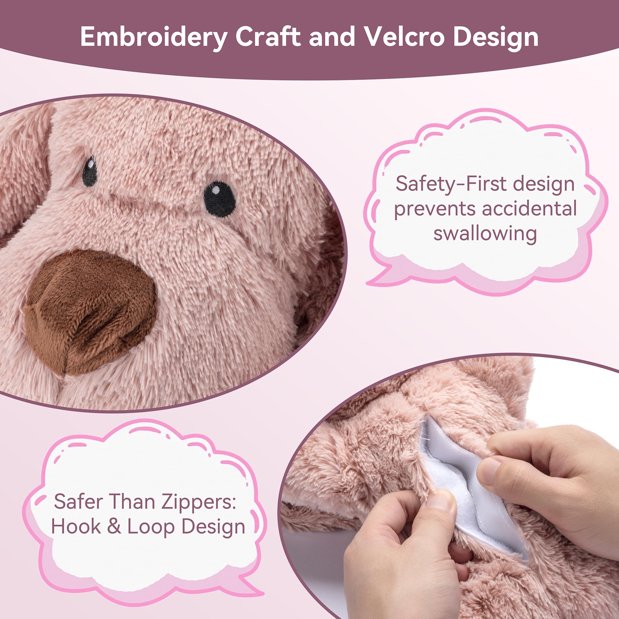 Moropaky Heartbeat Jouet pour chien pour soulager l'anxiété et apaiser les battements de cœur – Jouet en peluche pour soulager l'anxiété et aider à dormir – Rose