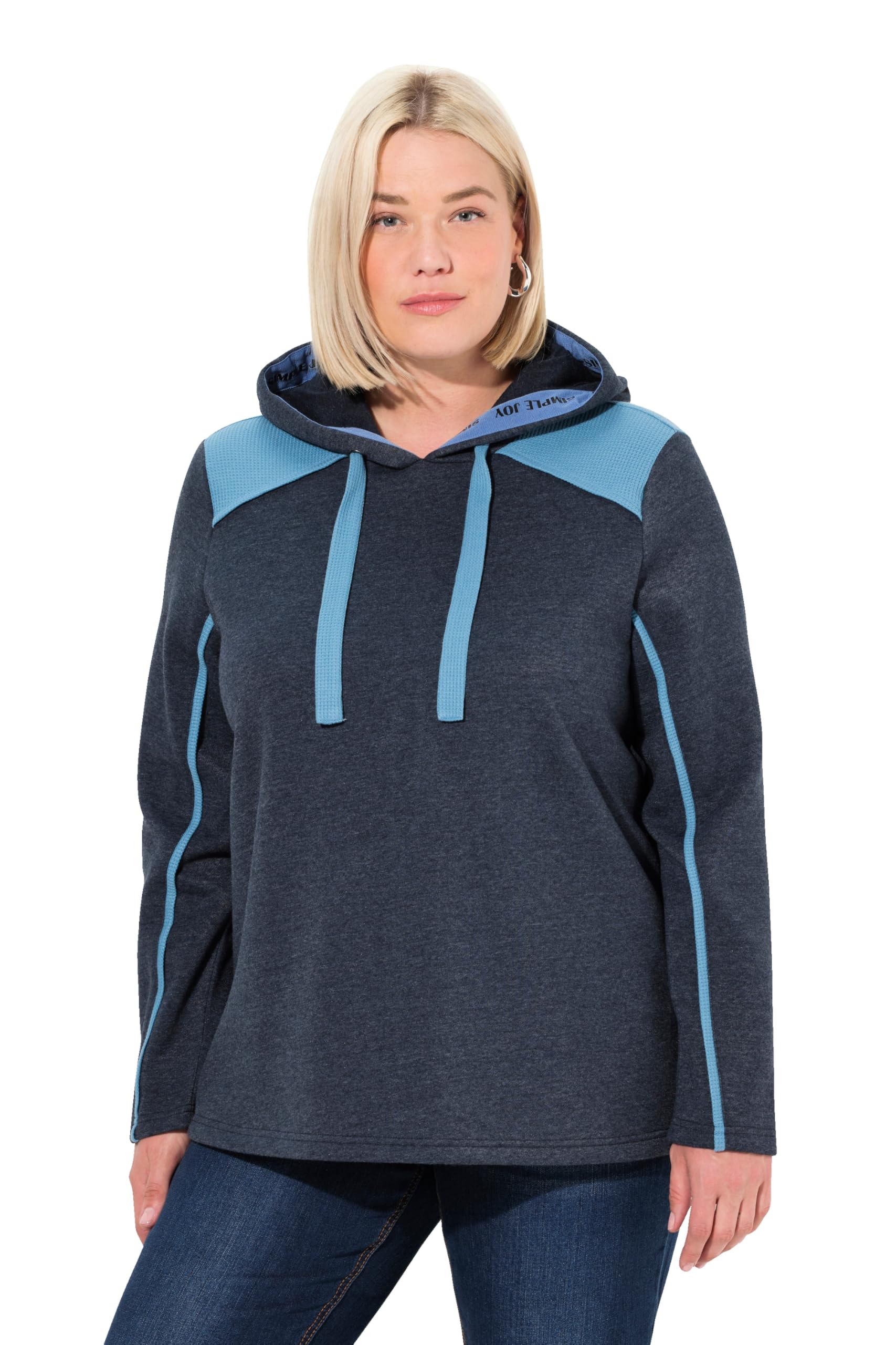 Ulla Popken Damen große Größen Übergrößen Plus Size Hoodie, Waffelpikee, A-Linie, Kapuze, Langarm 832568