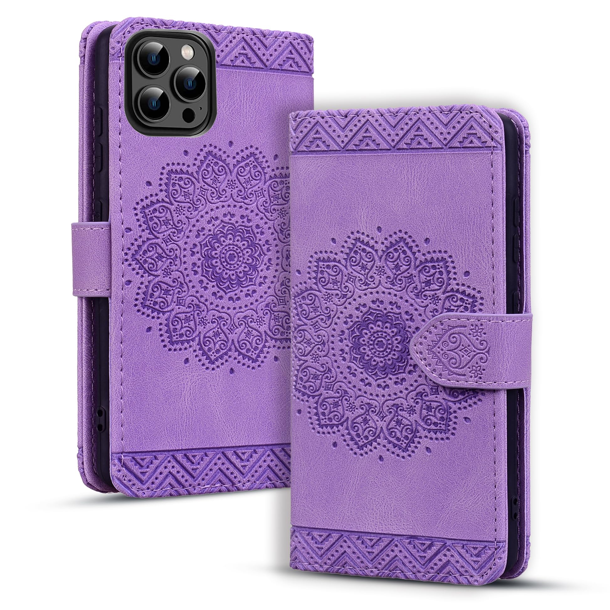 Rosbtib Case for iPhone 16 Pro Case Mandala Embossed Leather Case with Magnetic Closure Stand Function Card Slots Cover for iPhone 16 Pro 6.3 inch 2024