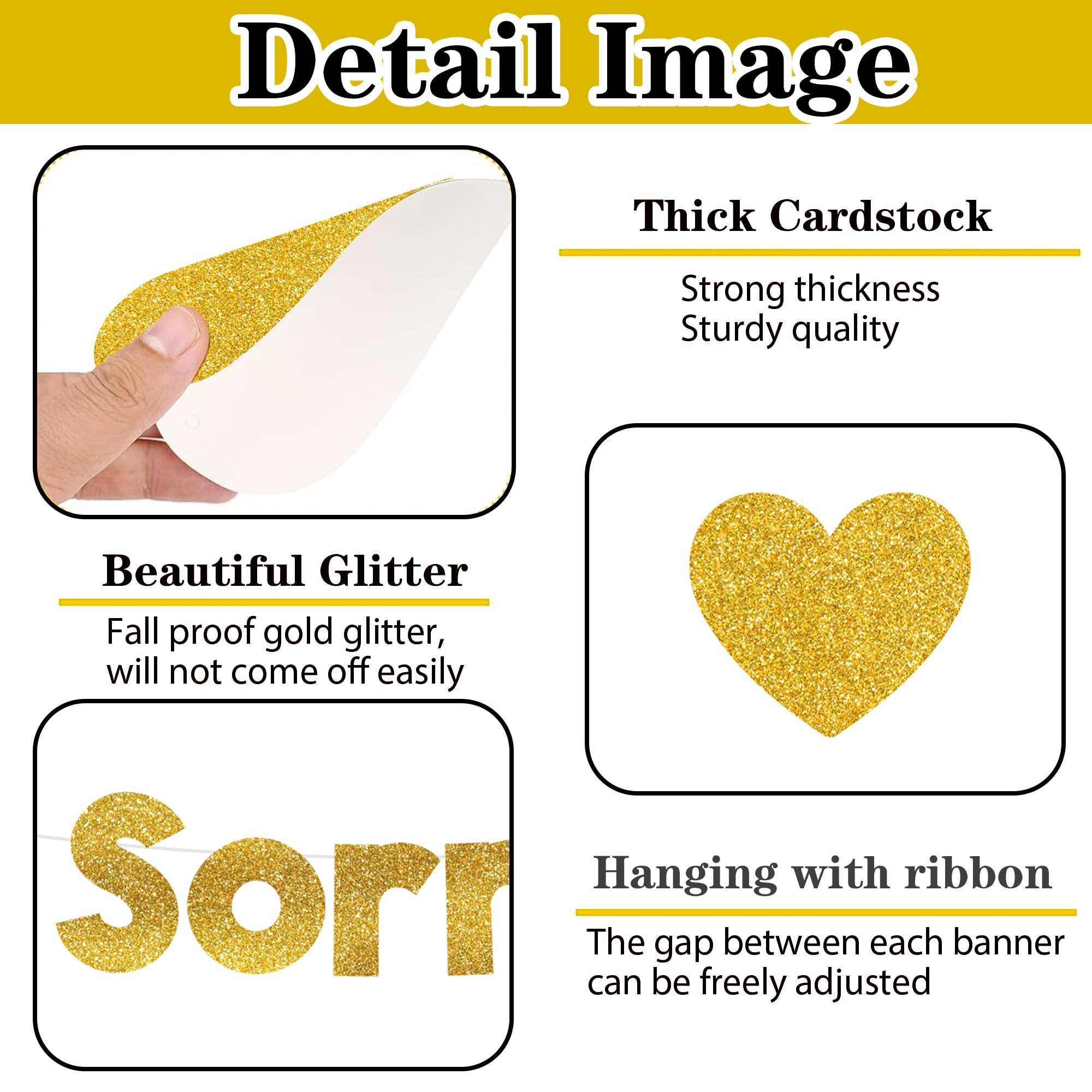 Sorry You are Leaving Banner Decorations, Gold Leaving Party Good Luck Farewell Banners Supplies - Image 3