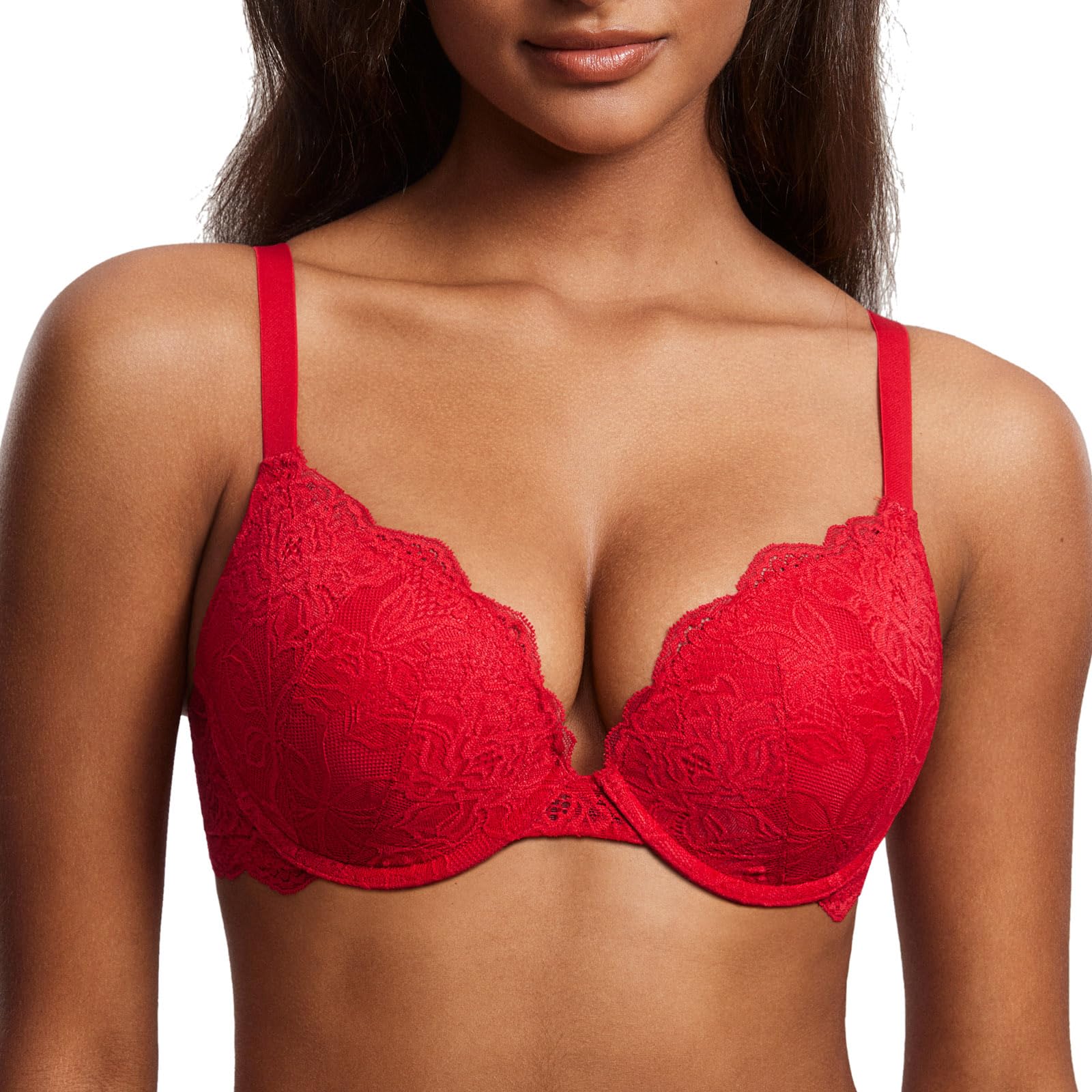 Dobreva Women's Lipstick Red Push Up Lace Bra 40D