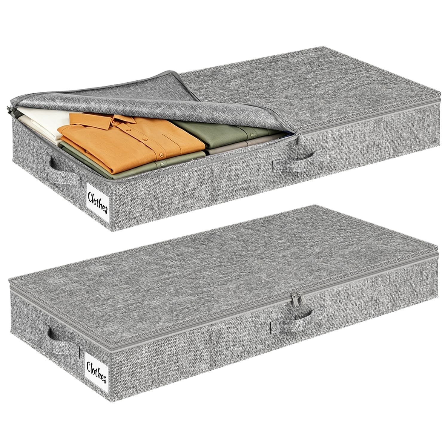 Nestwerk Rigid-Grey-2Pcs 12 Cm Tall 40L Under Bed & Sofa Storage Boxes With Zipped Lids, Slim Low Profile Under Bed Storage Boxes W/Sturdy Sides, Base, Foldable Fabric Storage For Clothes, Duvets And Bedding, 2 Pack, Grey
