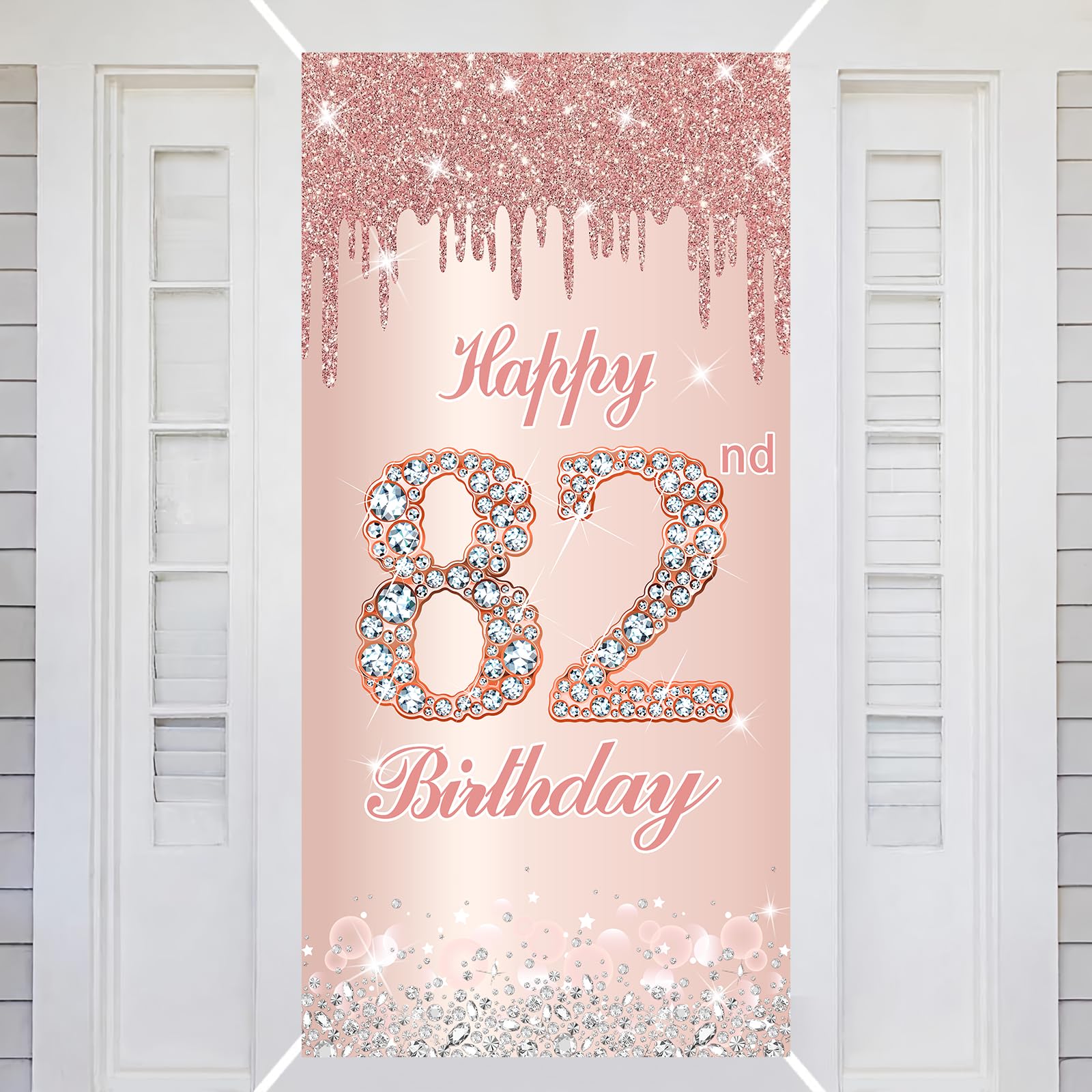 82nd Happy Birthday Decorations Door Banner Pink Rose Birthday Banner for Party Backdrop for Women Door Cover Party Decoration Supplies Poster — image 1