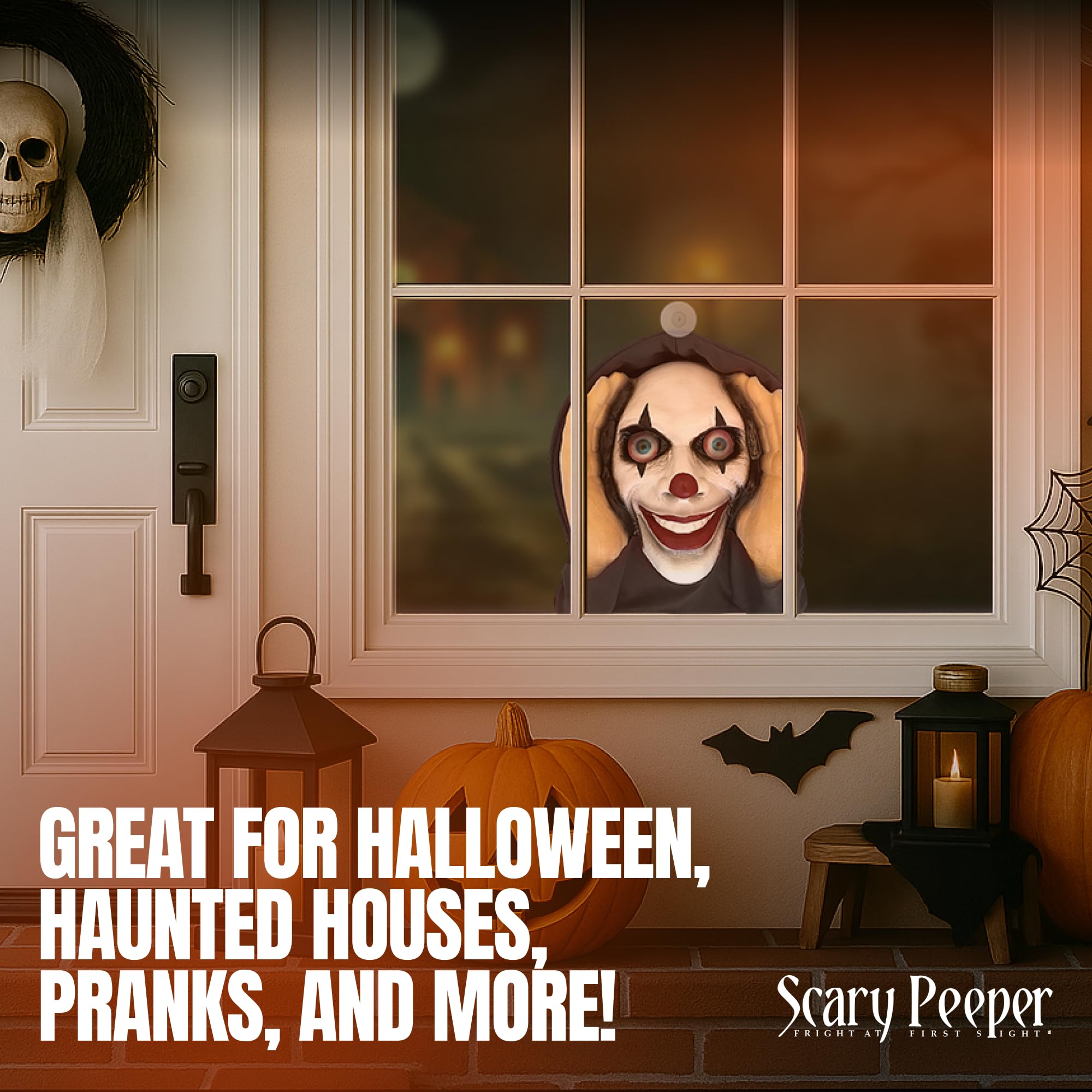 Scary Peeper Window Prank – Lenticular-Eyed Prop Scary Clown Mask Halloween Decoration for Indoor or Outdoor Decor, Creepy Prank Mask Prop for Peeping Tom Gag Gift, Scary Clown Decorations for Adults