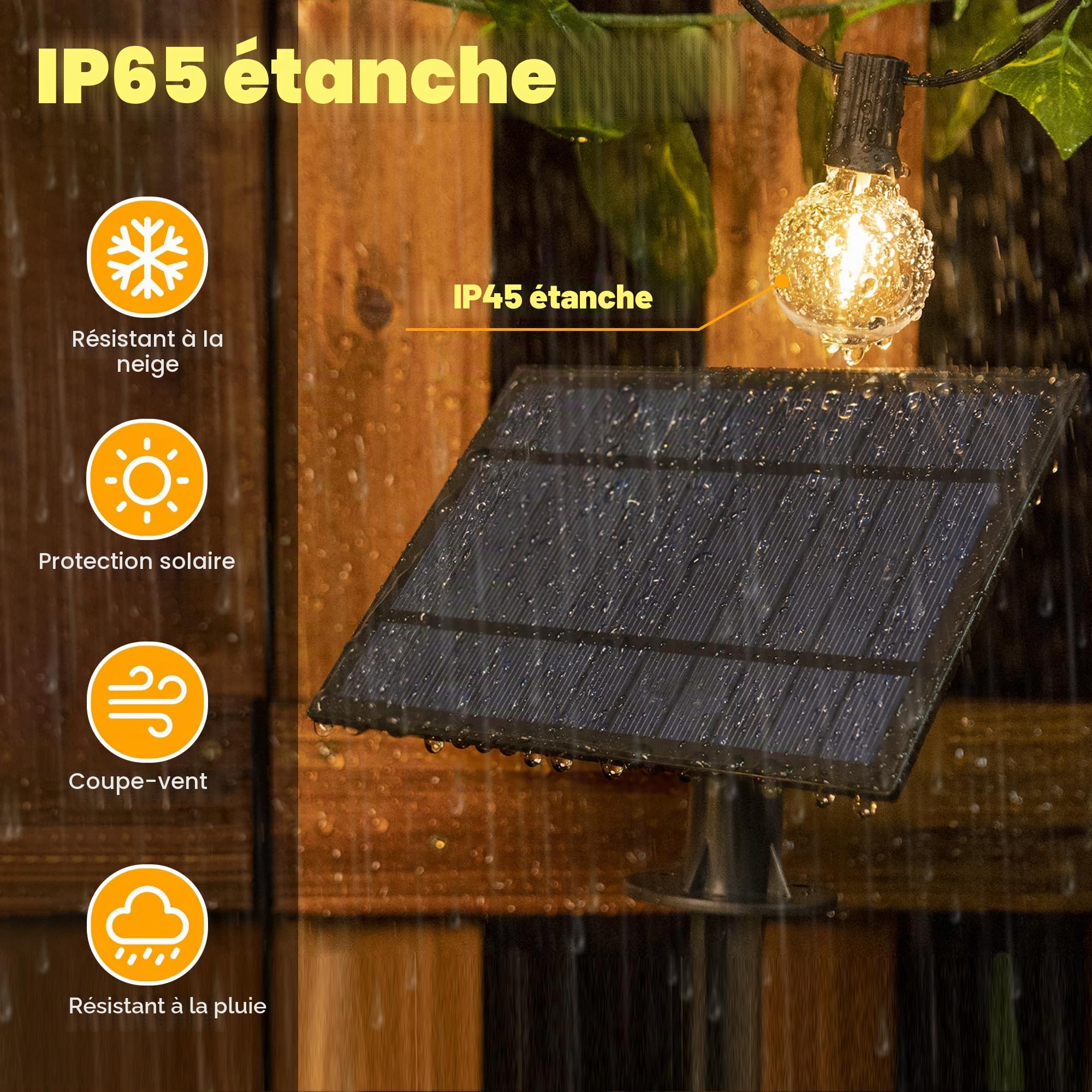Guirlande lumineuse solaire d'extérieur 20 m avec 30 + 2 ampoules LED, éclairage solaire G40 avec télécommande, 3 modes d'éclairage et fonction minuterie, étanche IP65, pour jardin, balcon, décoration