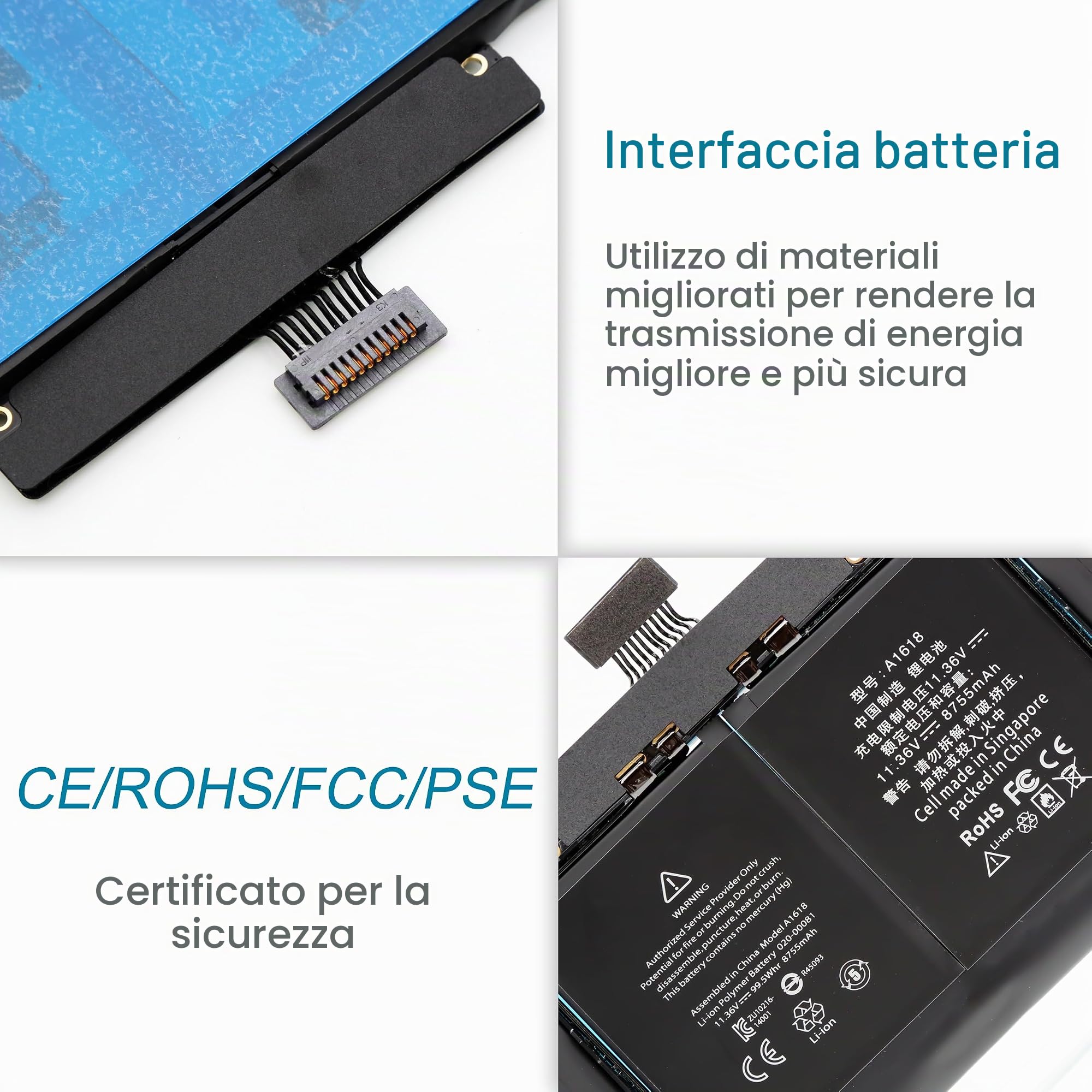 BLESYS A1618 Batteria di ricambio per MacBook Pro 15" Retina A1398 (Fine 2013 Metà 2014 2015) Serie Notebook Battery Adatto A1494 [11.36V 8755mAh/99.5Wh]