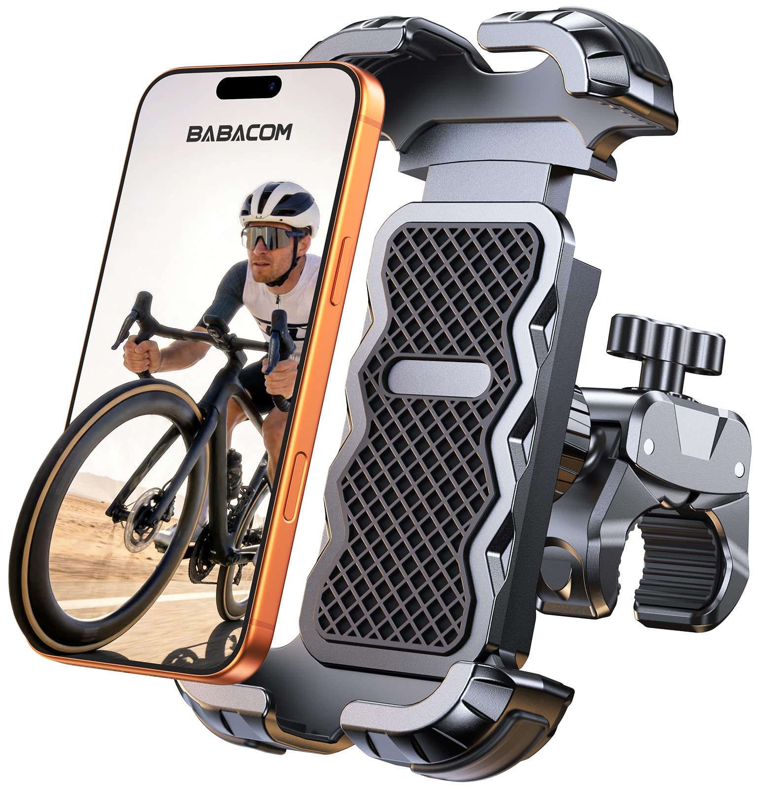 Babacom Handyhalterung Motorrad [1s Auto-Sperre] [360° Anti-Shake] Handyhalterung Fahrrad Lenker Sturzschutz für City & Mountainbike, Kompatibel mit iPhone 17/16 (4,7”–6,8”), Werkzeugfreie Montage