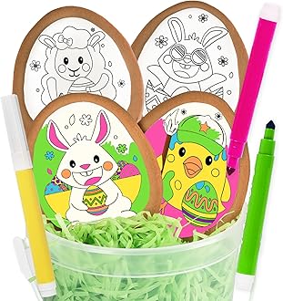Easter Cookie Decorating Kit Bunny Eggs Basket Gift For Kids Activity | 4 Jumbo Egg Coloring Cookies + 3 Edible Markers | Coloring Arts and Crafts