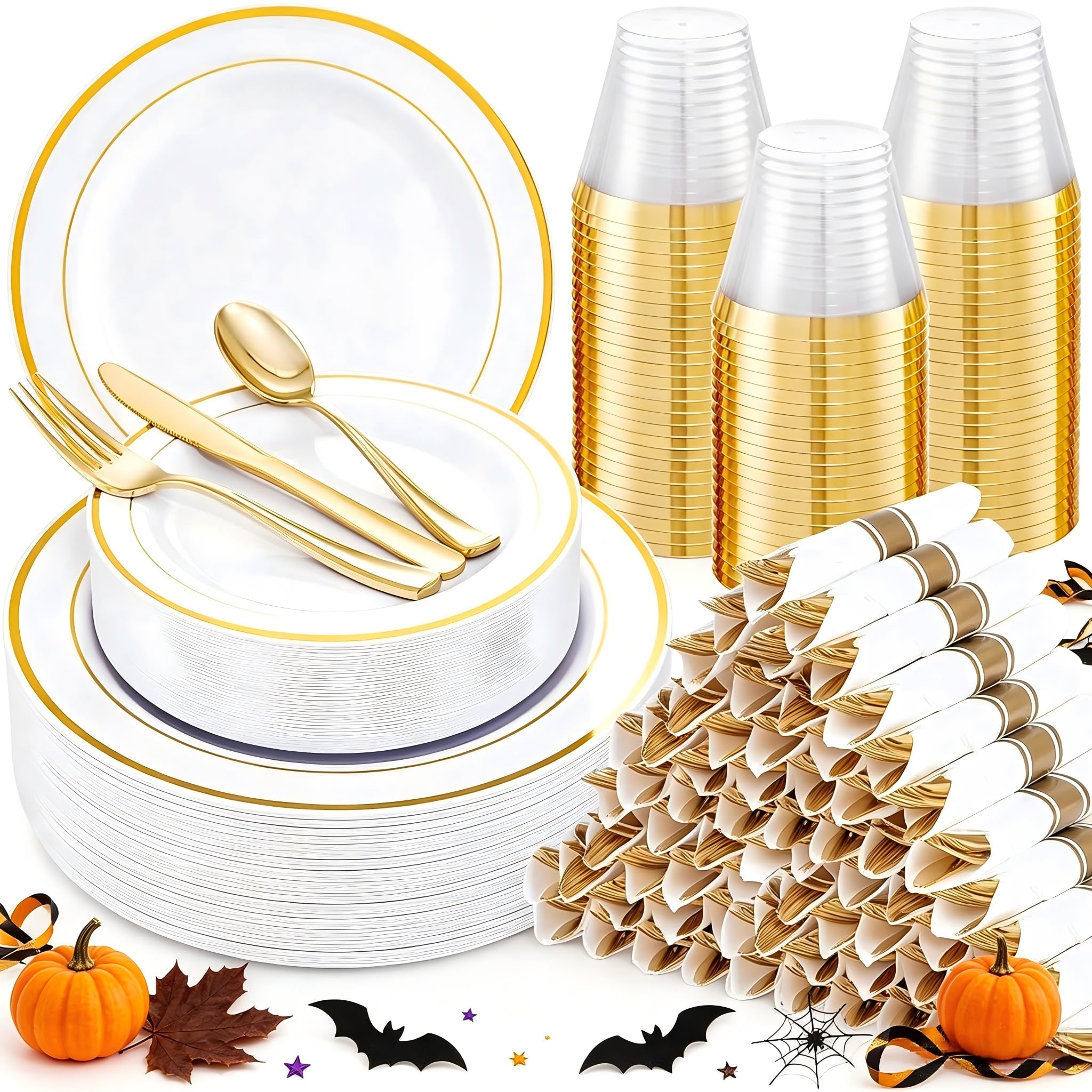 Gold Plastic Plates - 350pcs for Parties & Weddings -18