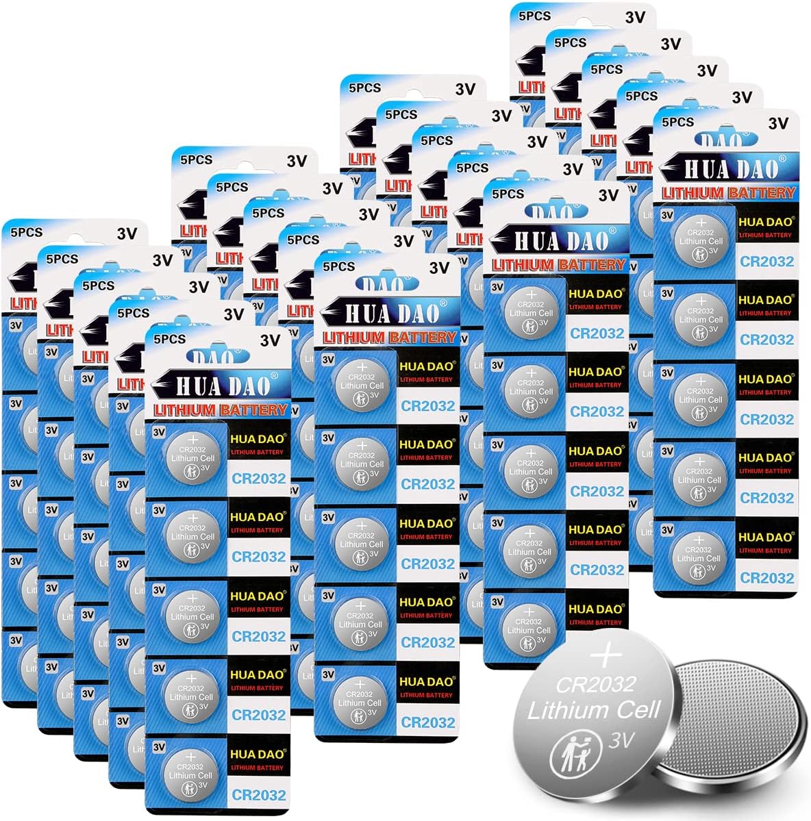 CR2032 Lithium Button Battery, 230mAh 3 Volt Coin Battery, Coin Button Cell 100 PCS in Original Package