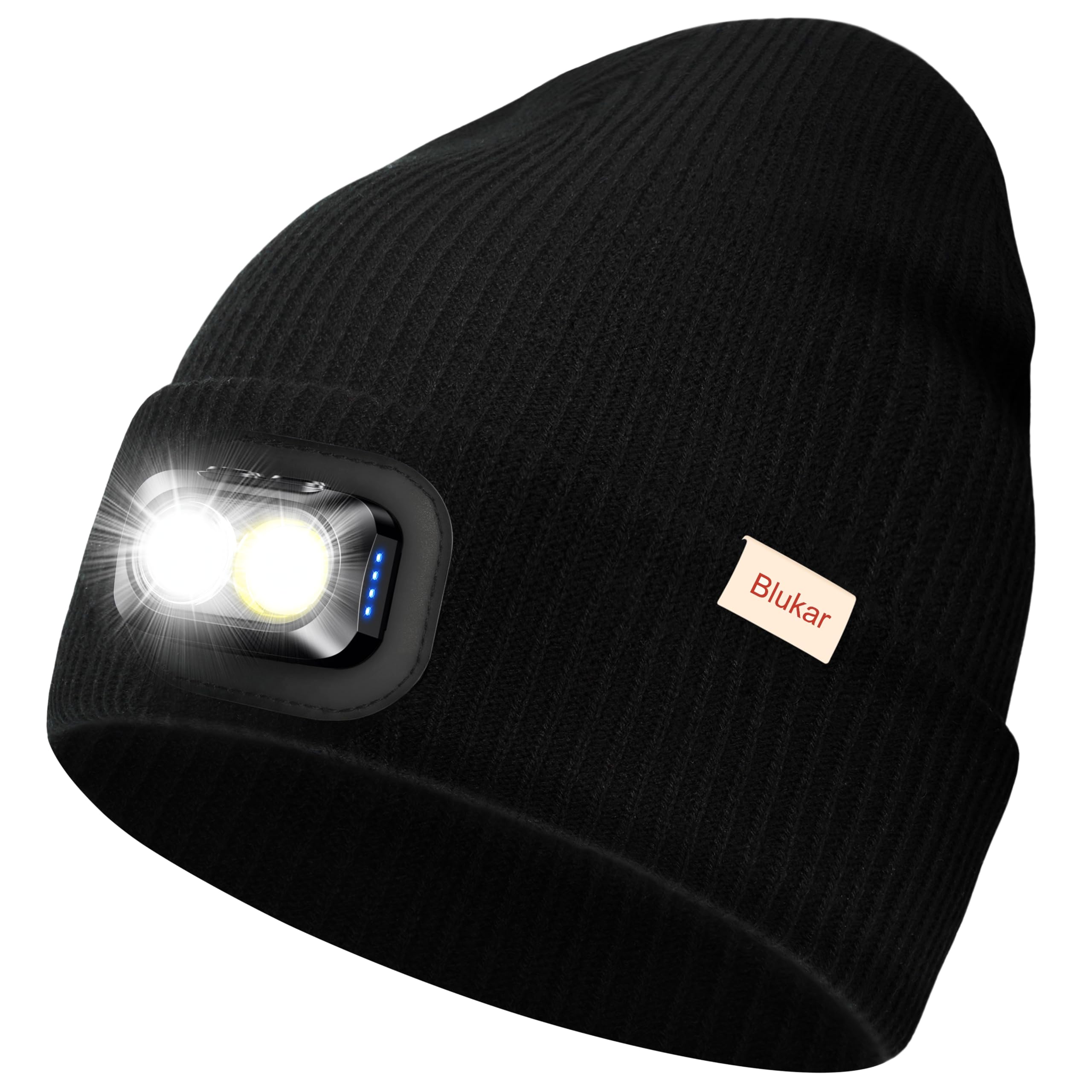 Blukar LED Cappello Illuminato con Luce, 2 in 1 Super Luminoso Cappello Berretto da Corsa, 5 Modalità,Ricaricabile, Caldo Invernale Torcia Lampada Luce Frontale Regalo per Uomo e Donna,Fascia Inclusa
