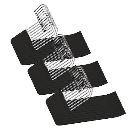 Spring Fever Space Saving Open Ended Heavy Duty Chrome Plating Non Slip Friction Foam Coated Slack Pants Trousers Hangers Black 30
