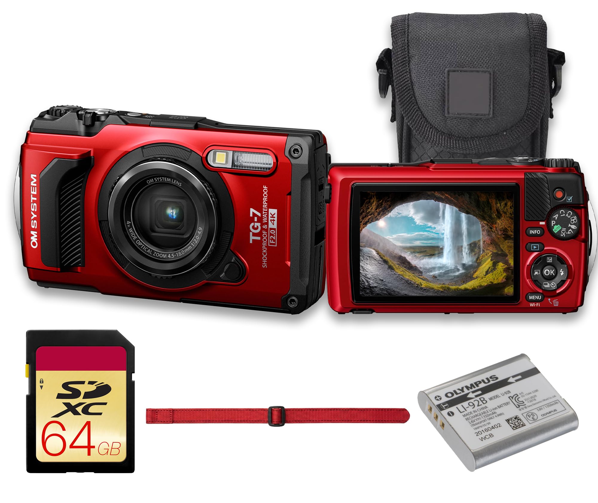 OM System Olympus Tough TG-7 Underwater Digital Camera (Red) 12MP BSI CMOS Sensor, Waterproof, Shockproof, Freezeproof, 4K Video, GPS, Field Sensor