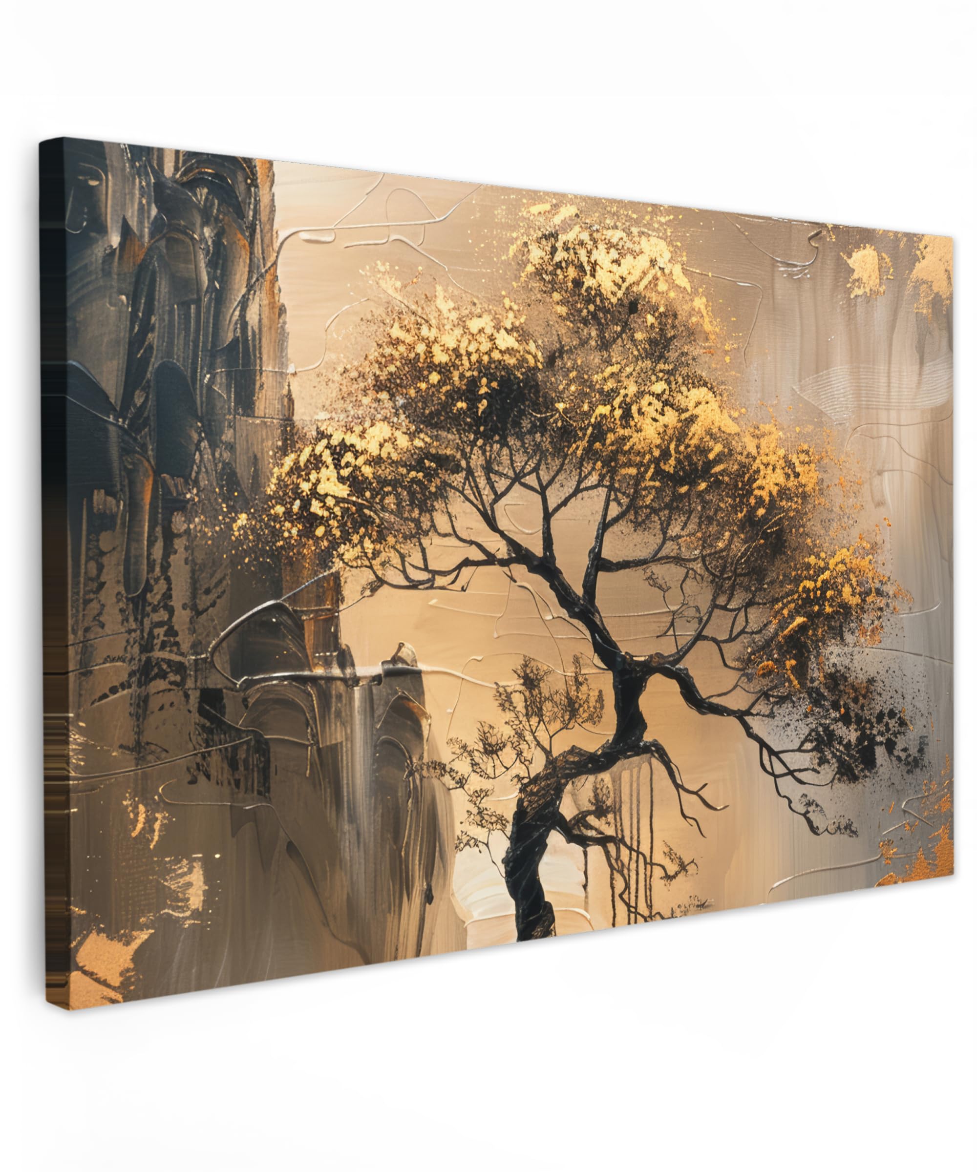 Muchowow Art - Tree Muchowow© Canvas Wall Art 35"X24" / 90X60 Cm Decor Paintings Prints Framed On Canvas Decorations Wallart - Gold - Modern