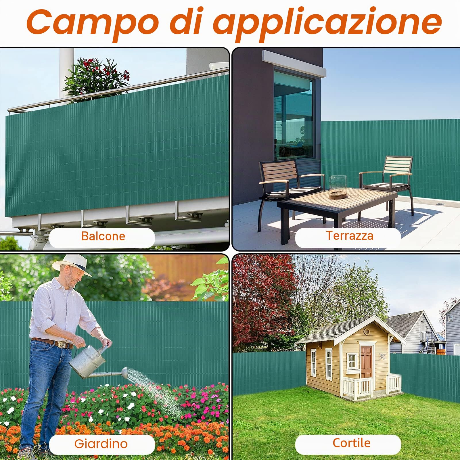 FIVMEN - Recinzione frangivista in PVC per la privacy del balcone, con fascette, protezione da sguardi indiscreti e dal vento, impermeabile, senza fori, per giardino e terrazza, 80 x 500 cm, verde