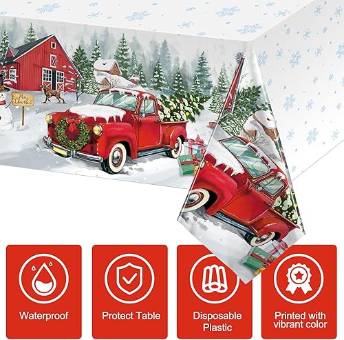 Miniatura 4 de Paquete de 3 manteles de Navidad rojos para decoración de mesa de fiesta de Navidad, decoraciones de plástico para mesa de fiesta de Navidad,