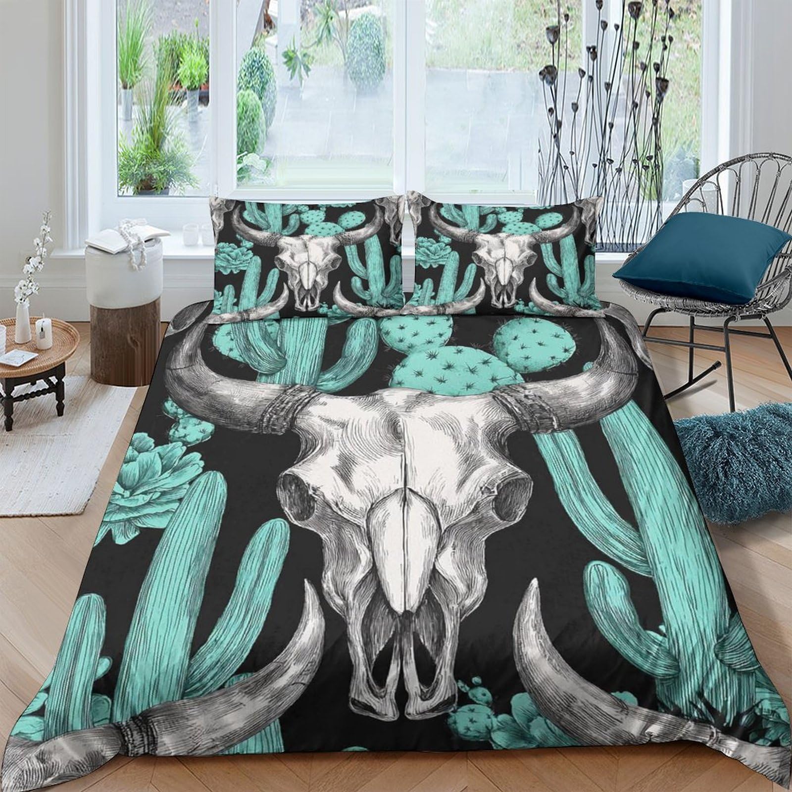 Ctjqhvkz Style-7 3D Printed Bull Skull Fitted Sheet Microfiber Soft Breathable Cactus Mattress Cover For Bedroom Dorm Artistic Decor Single（135X200cm）