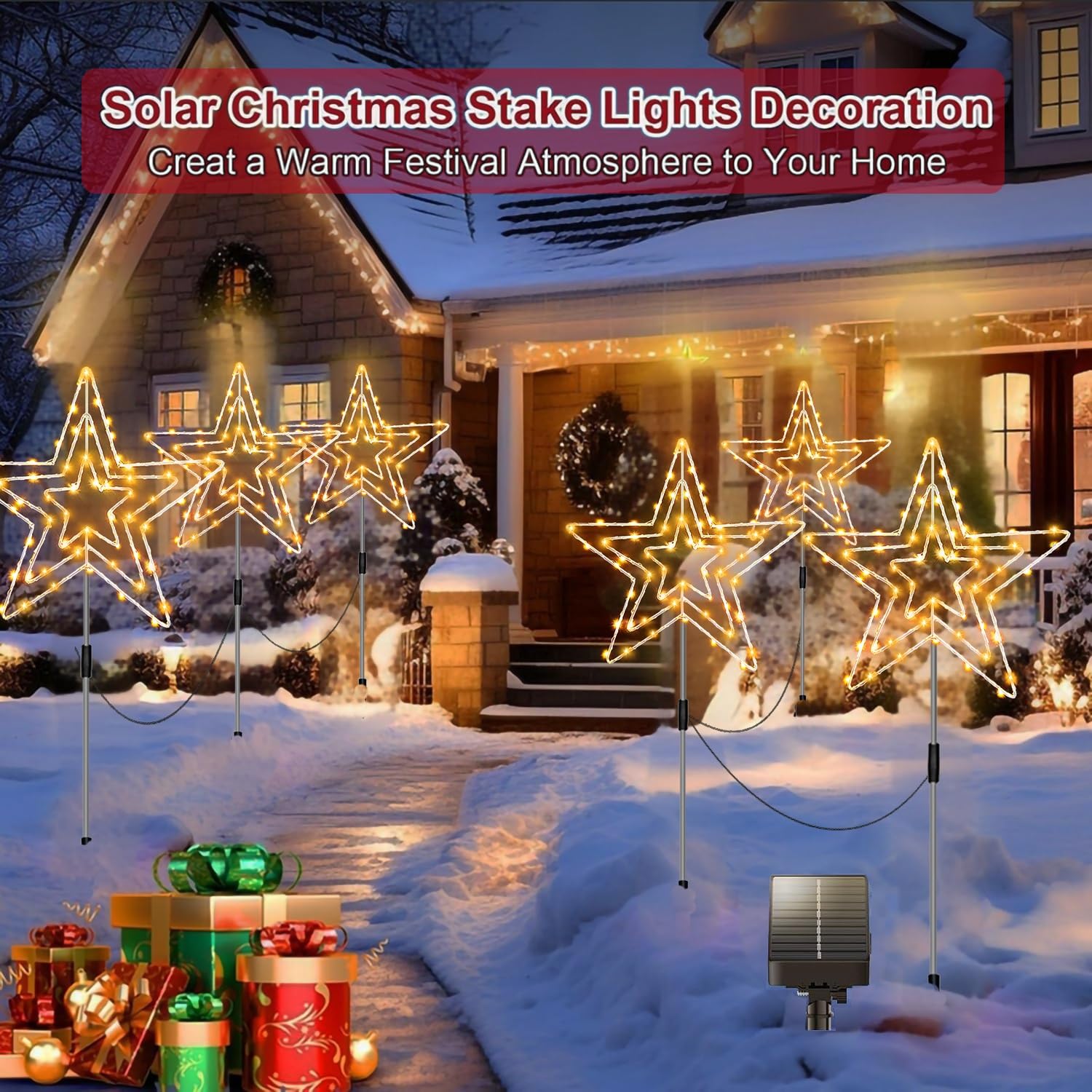 Luci Natalizie Solari 3 Pezzi Stella di Natale Luminosa | Decorazioni Natalizie per Esterno a Forma di Stella IP65 Impermeabile Lampade Solari da Giardino per Cortile Prato