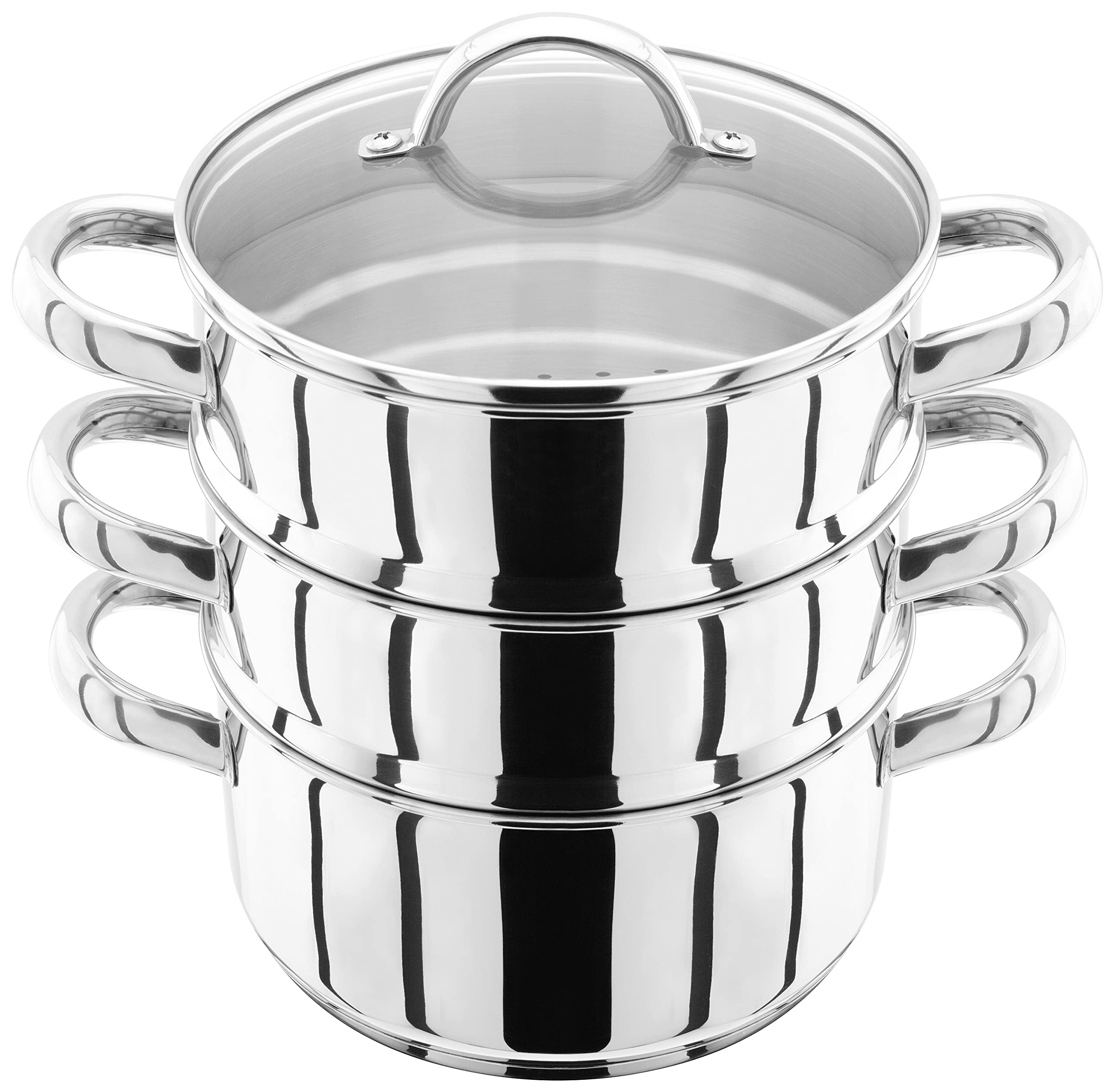 Judge JX02 Stainless Steel 3 Tier Steamer Set with 18cm 1L Casserole, 2 Steamers and Lid, Induction Ready, Gift Boxed - 25 Year Guarantee