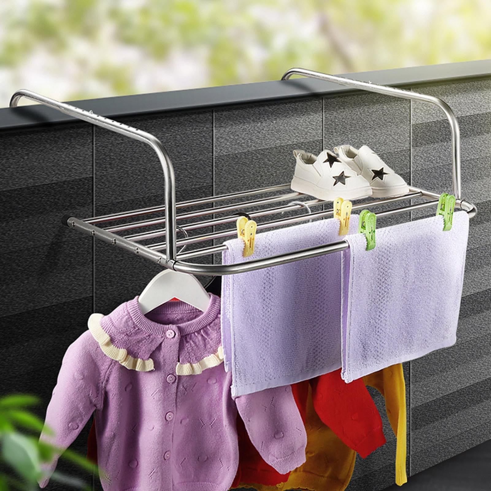 Wäschetrockner für Balkone – Heizkörper für Kleidung | Wäschetrockner | Edelstahl ausziehbare Rallen klappbar 10 Stufen Einstellung des beheizten Tuches Trockentür