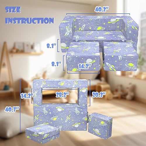 Miniatura 3 de Hän Babos Sofá para niños, sofá modular convertible para niños, 3 en 1, que brilla en la oscuridad, sofá infantil para dormitorio, muebles de sala