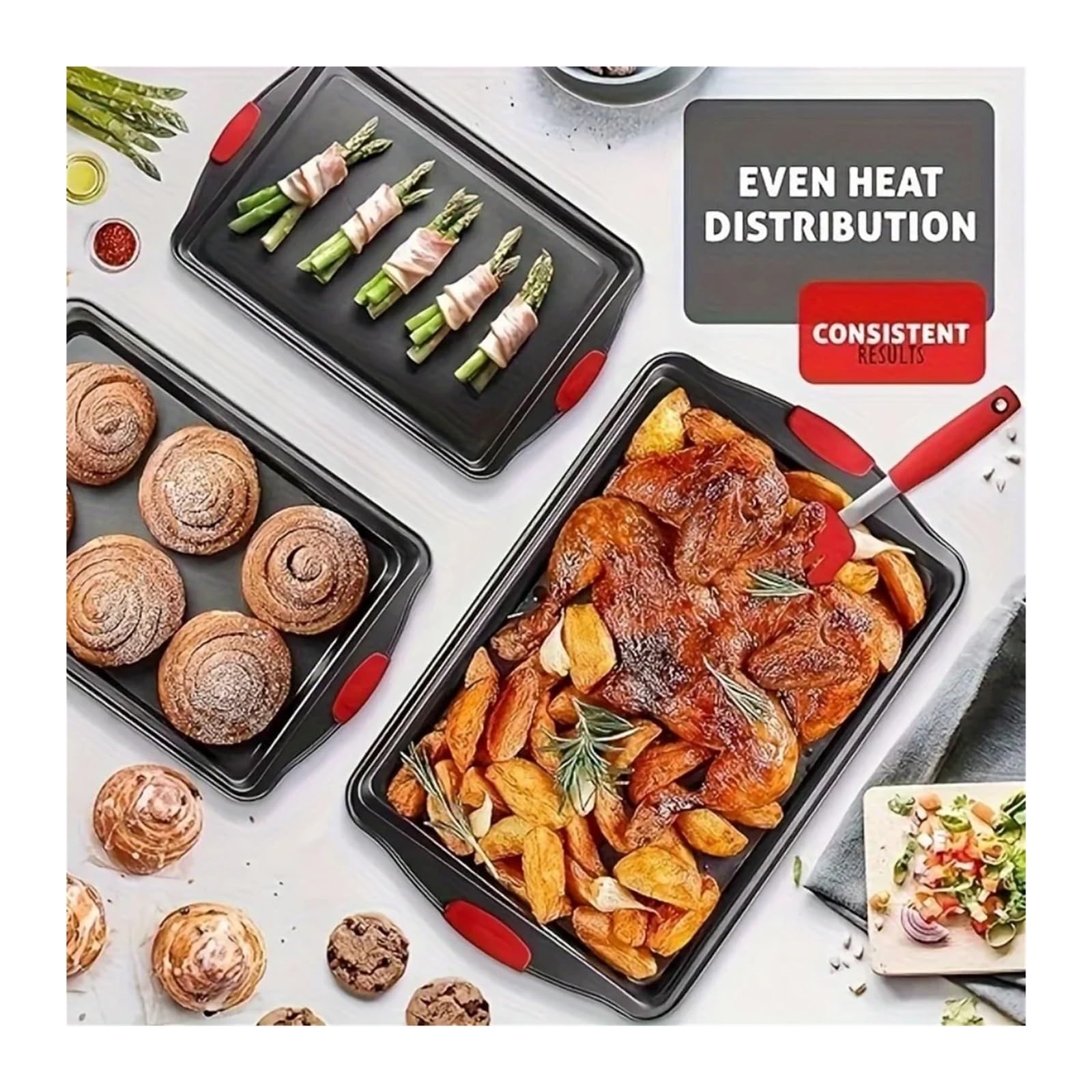 Bandeja de Horno Bandeja for Hornear de Acero al Carbono, sartenes antiadherentes for horneado en casa, fácil de Limpiar, for Hornear Galletas, Asar y Asar, 3 uds.